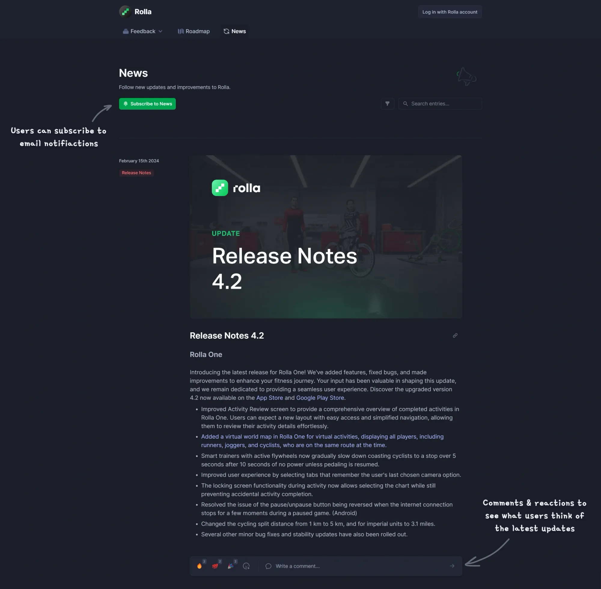 Example of a public changelog page.
