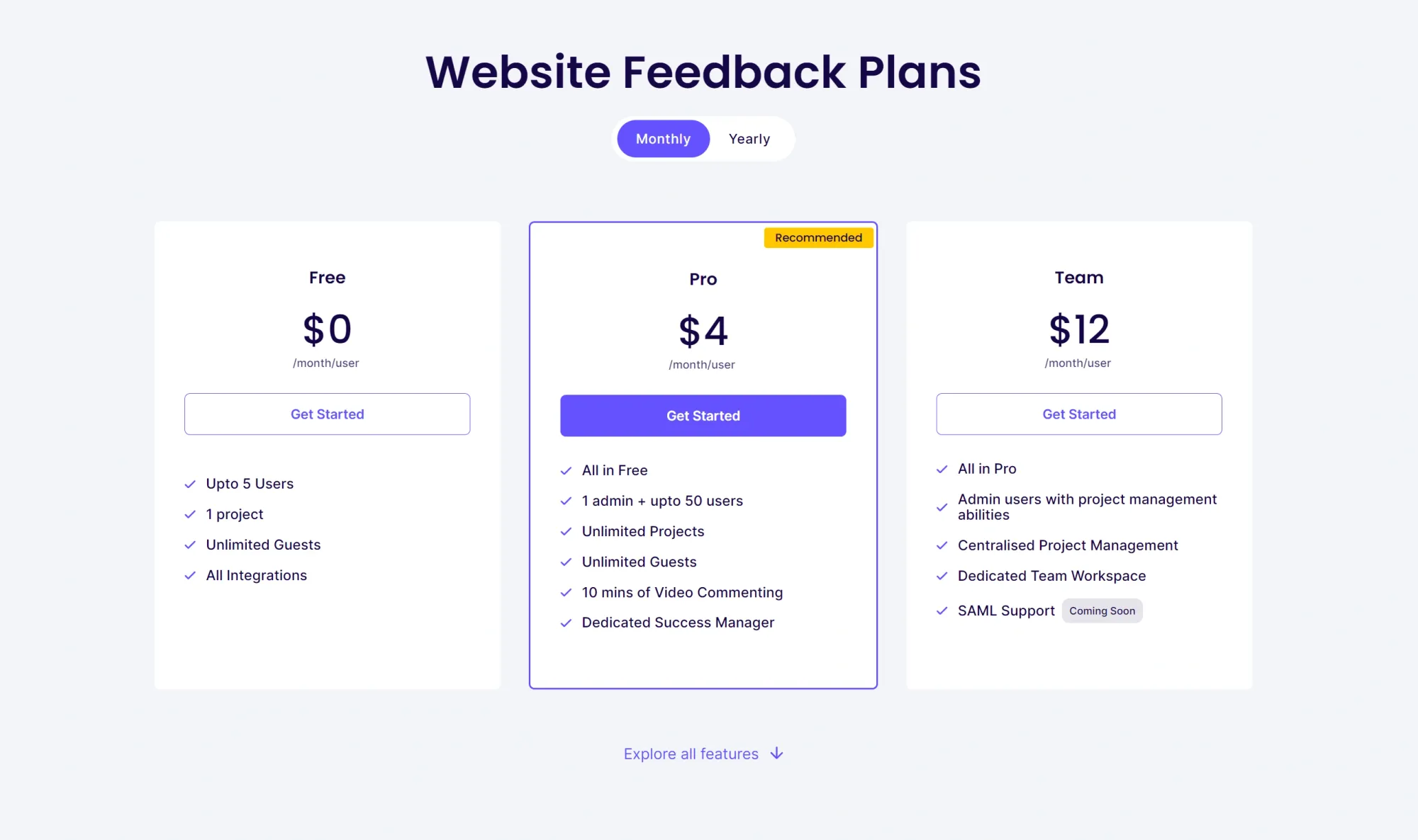 Screenshot of Ruttl's official pricing.