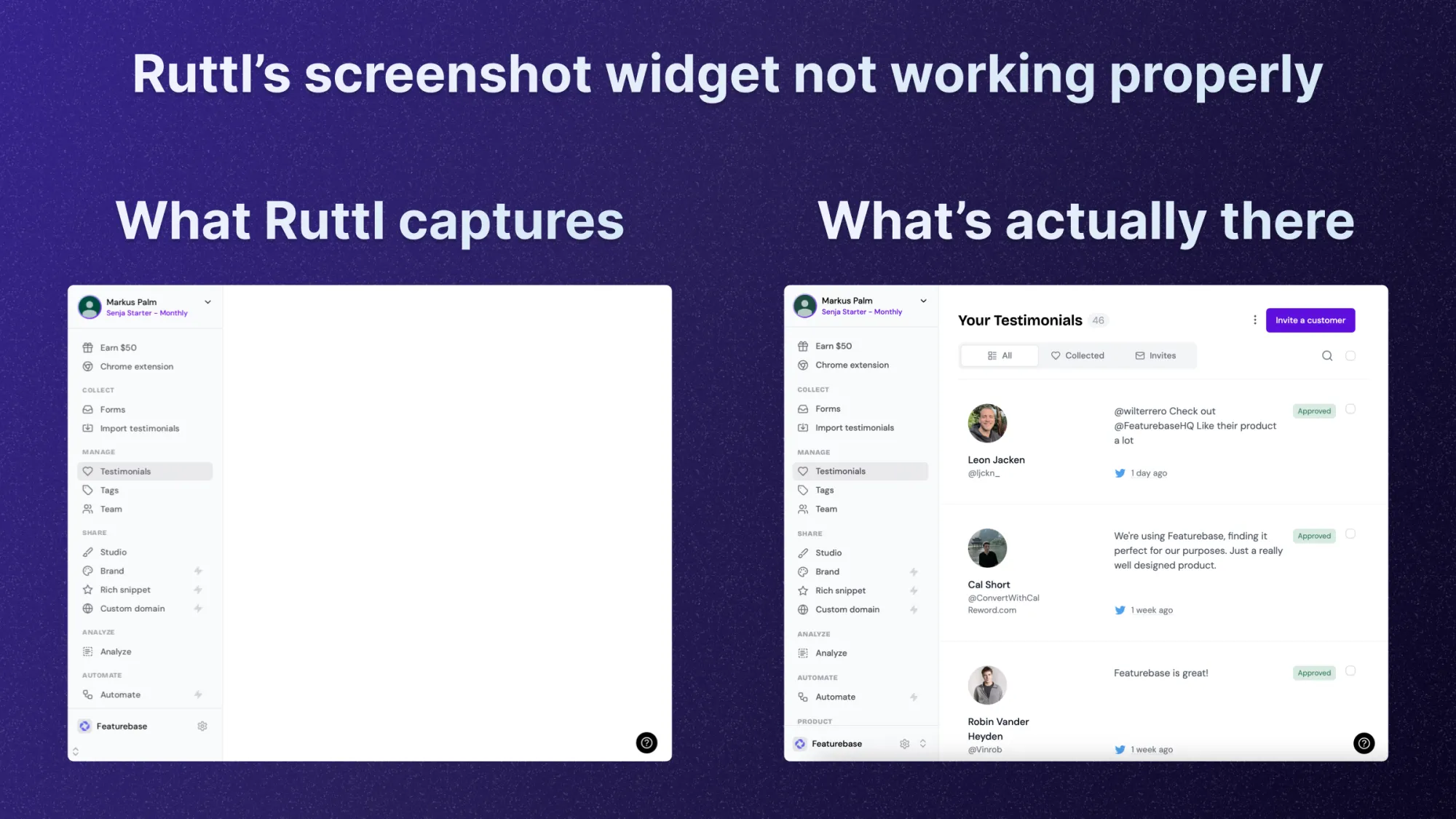 A picture of what the screenshot looks like and what the user actually sees. Half the content is missing in the screenshot.