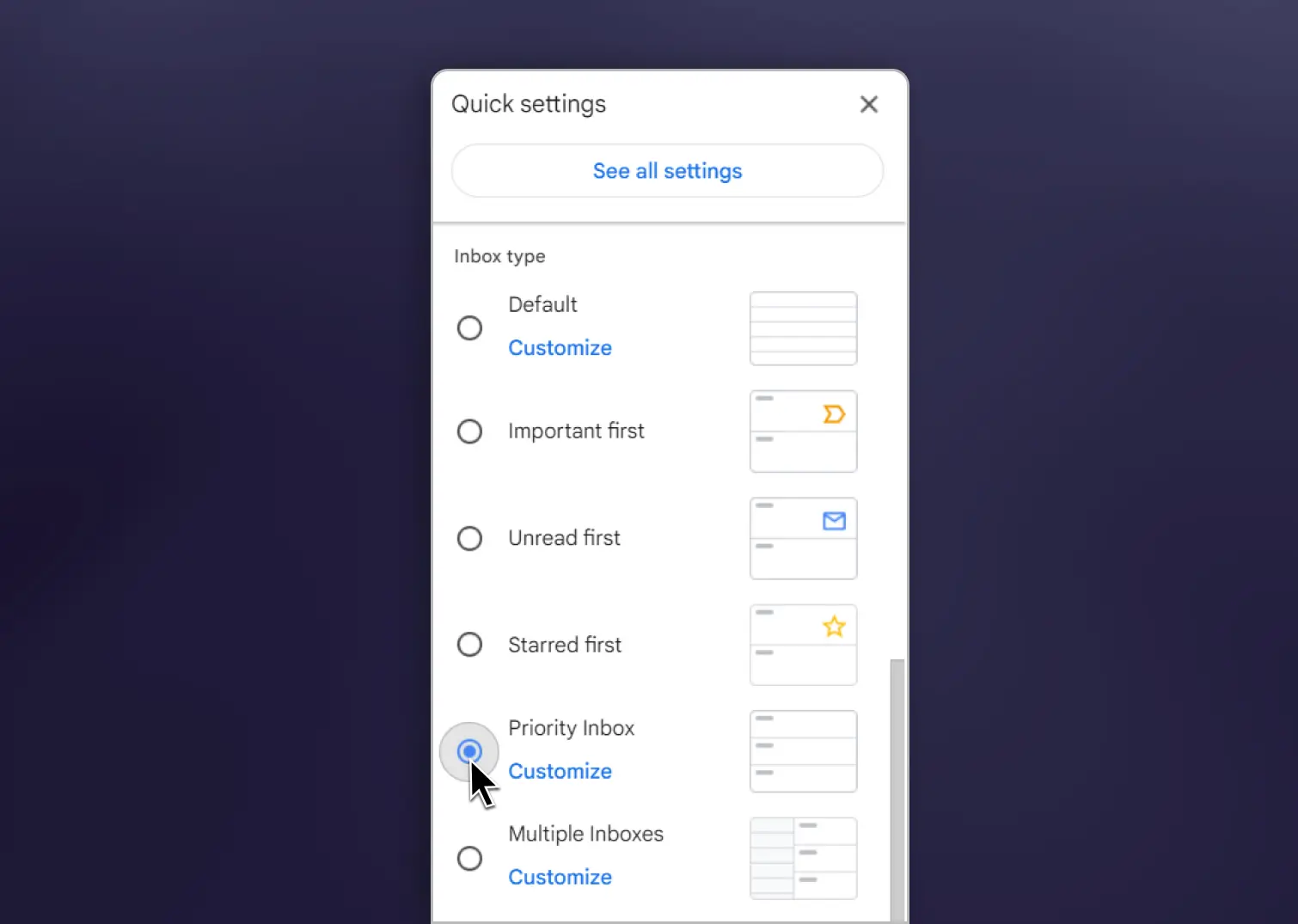Gmail\s Priority Inbox setting.