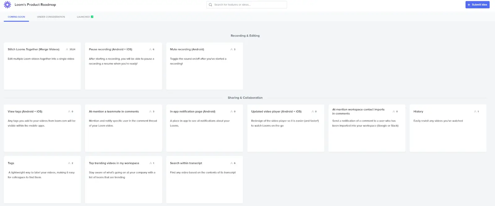 Loom's product roadmap.