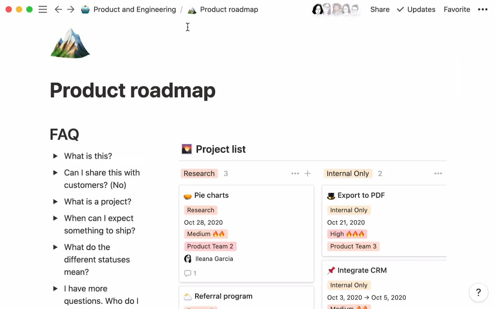 Mixpanel's product roadmap.