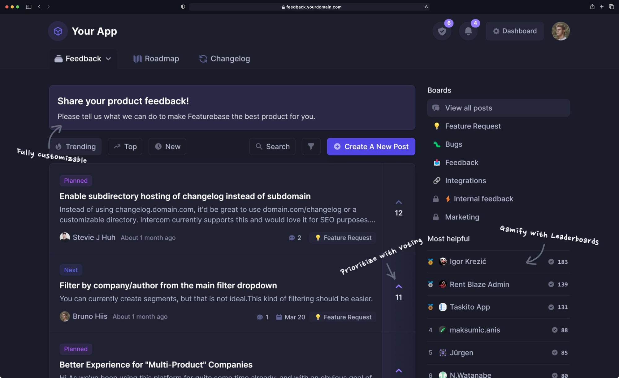 Feature voting board example