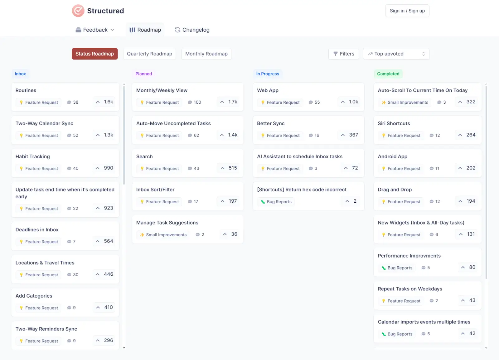 Structured's product roadmap built with Featurebase.