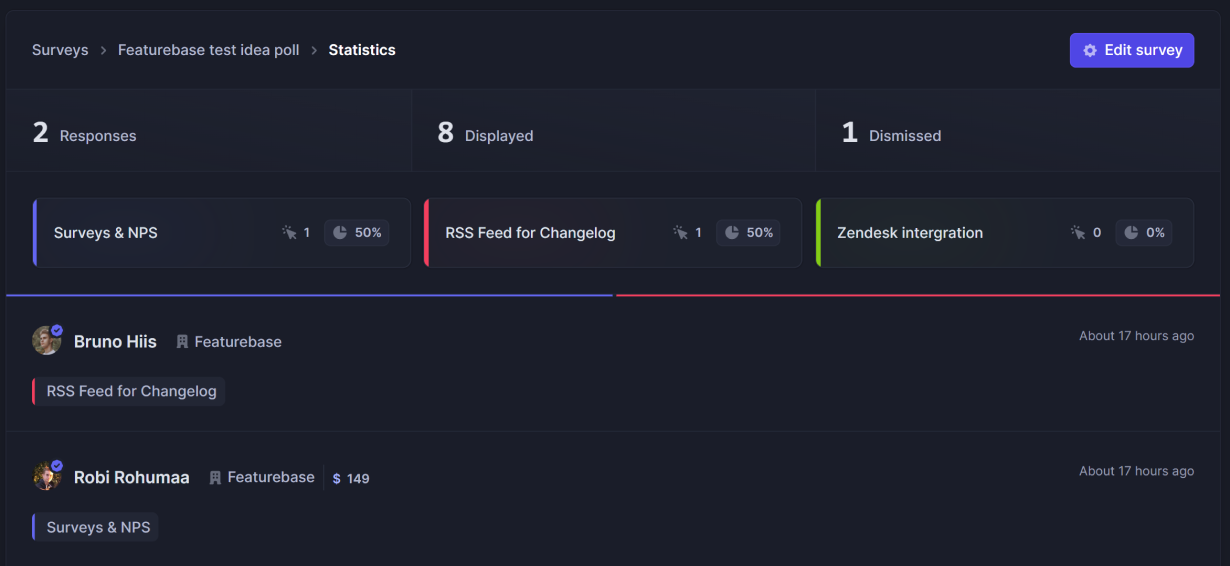 Survey statistics in Featurebase.