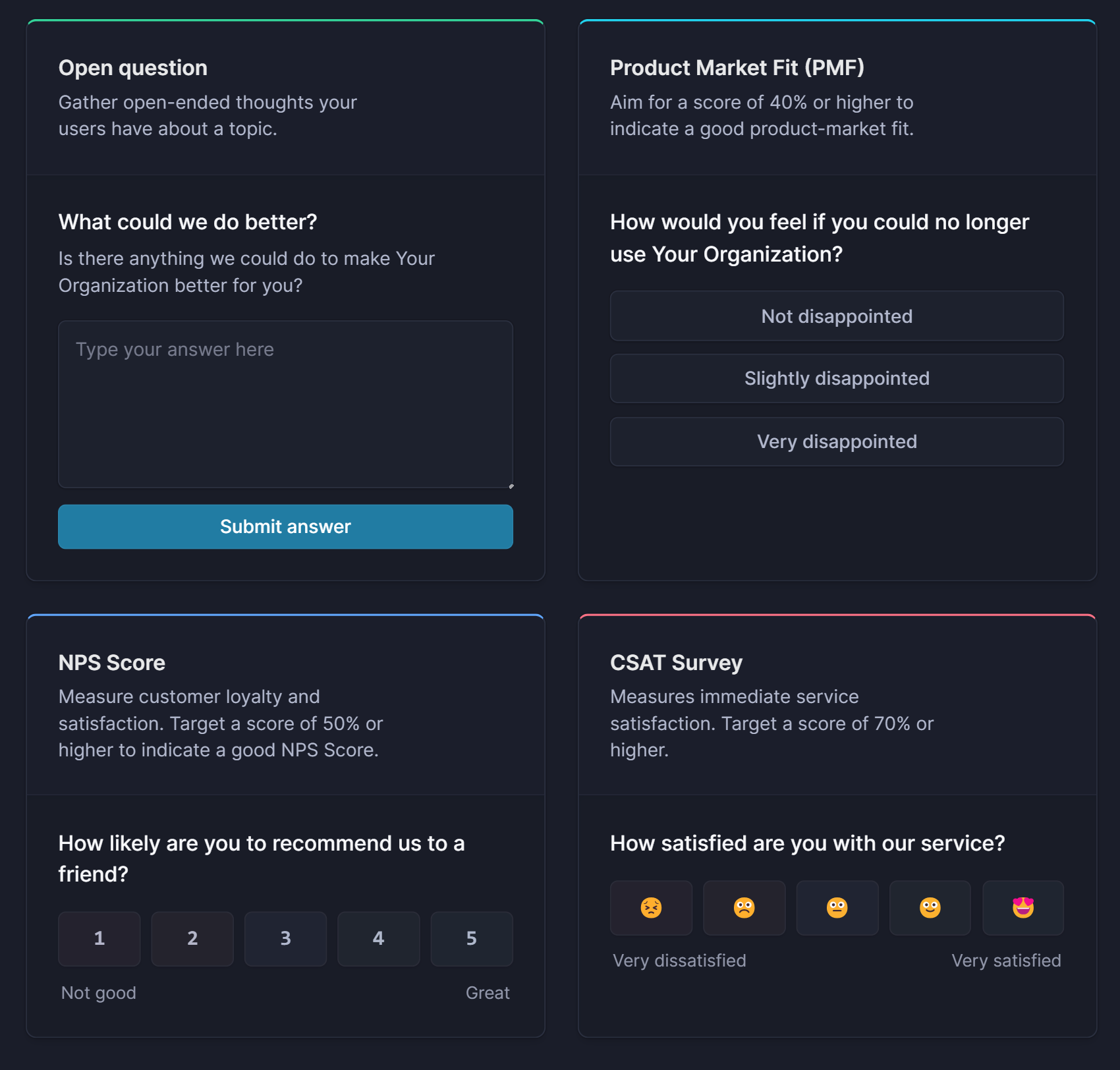 Customer satisfaction surveys in Featurebase. 