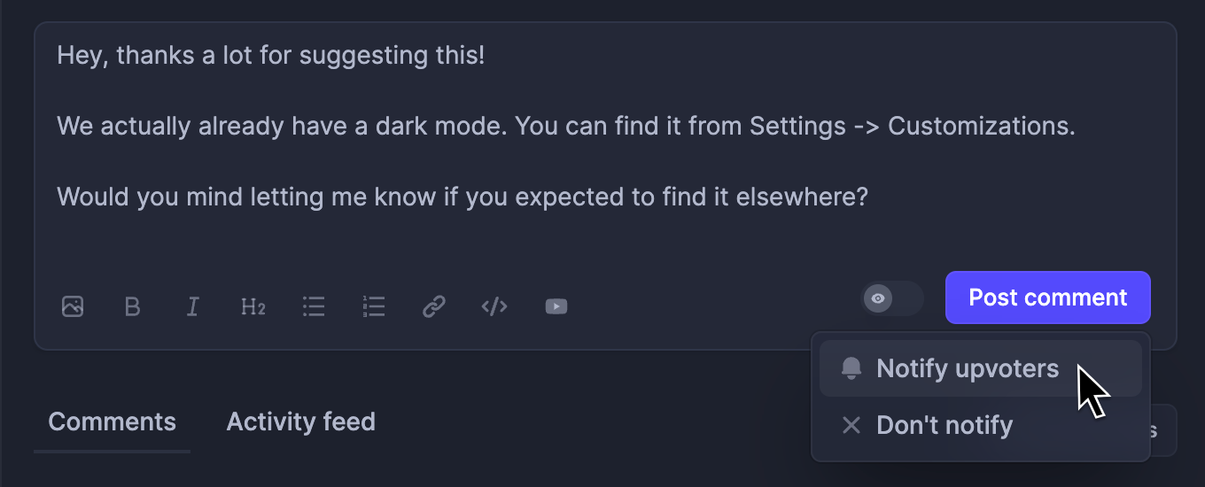 Example of a good response to feedback.