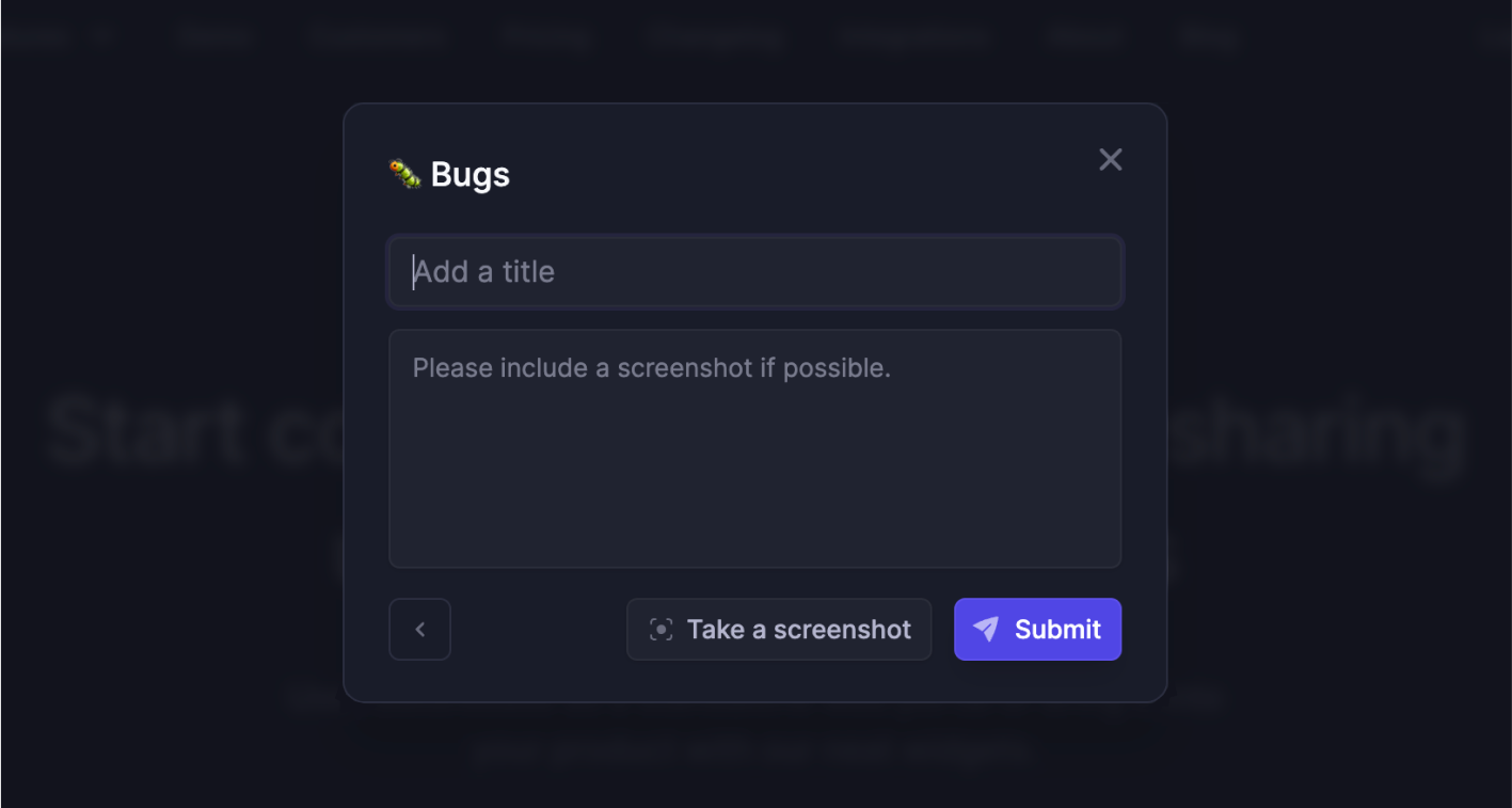 Featurebase's in-app bug reporting widget.