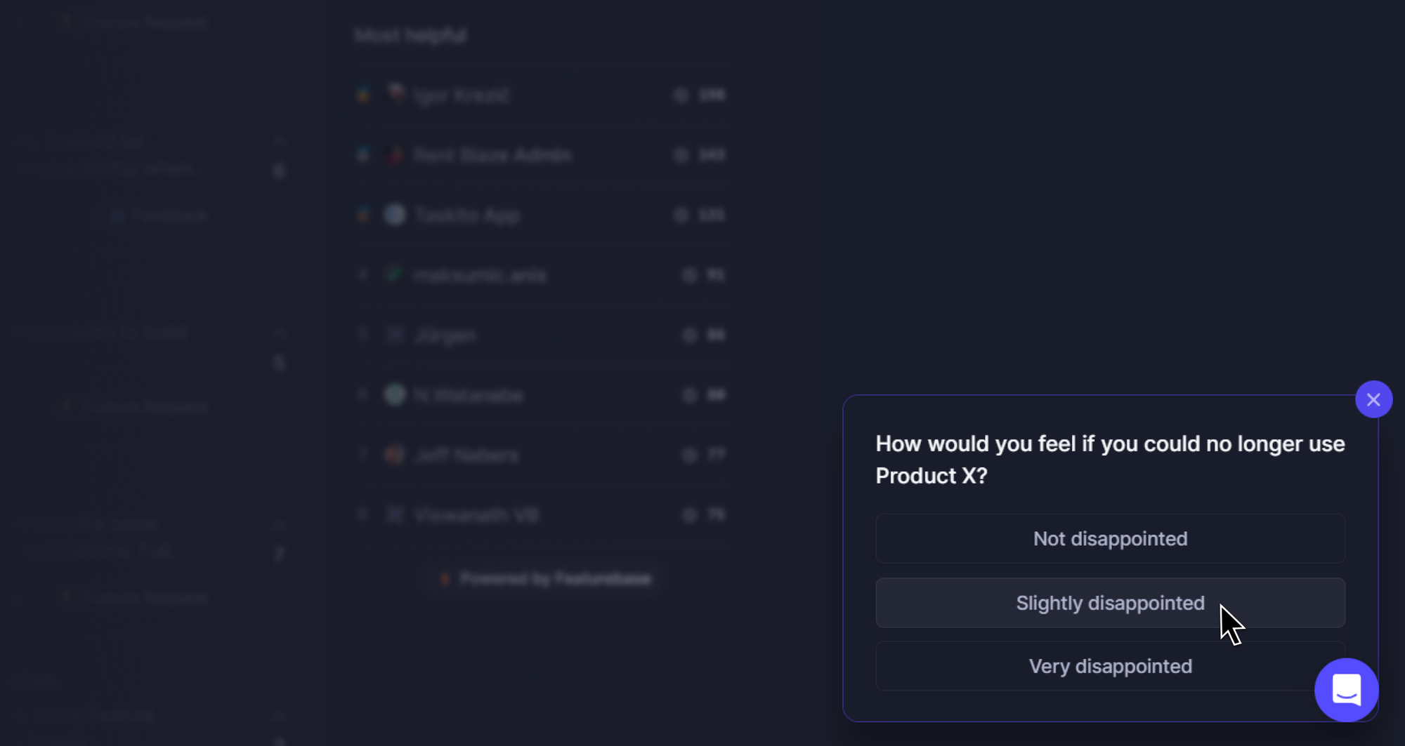 In-app survey created with Featurebase