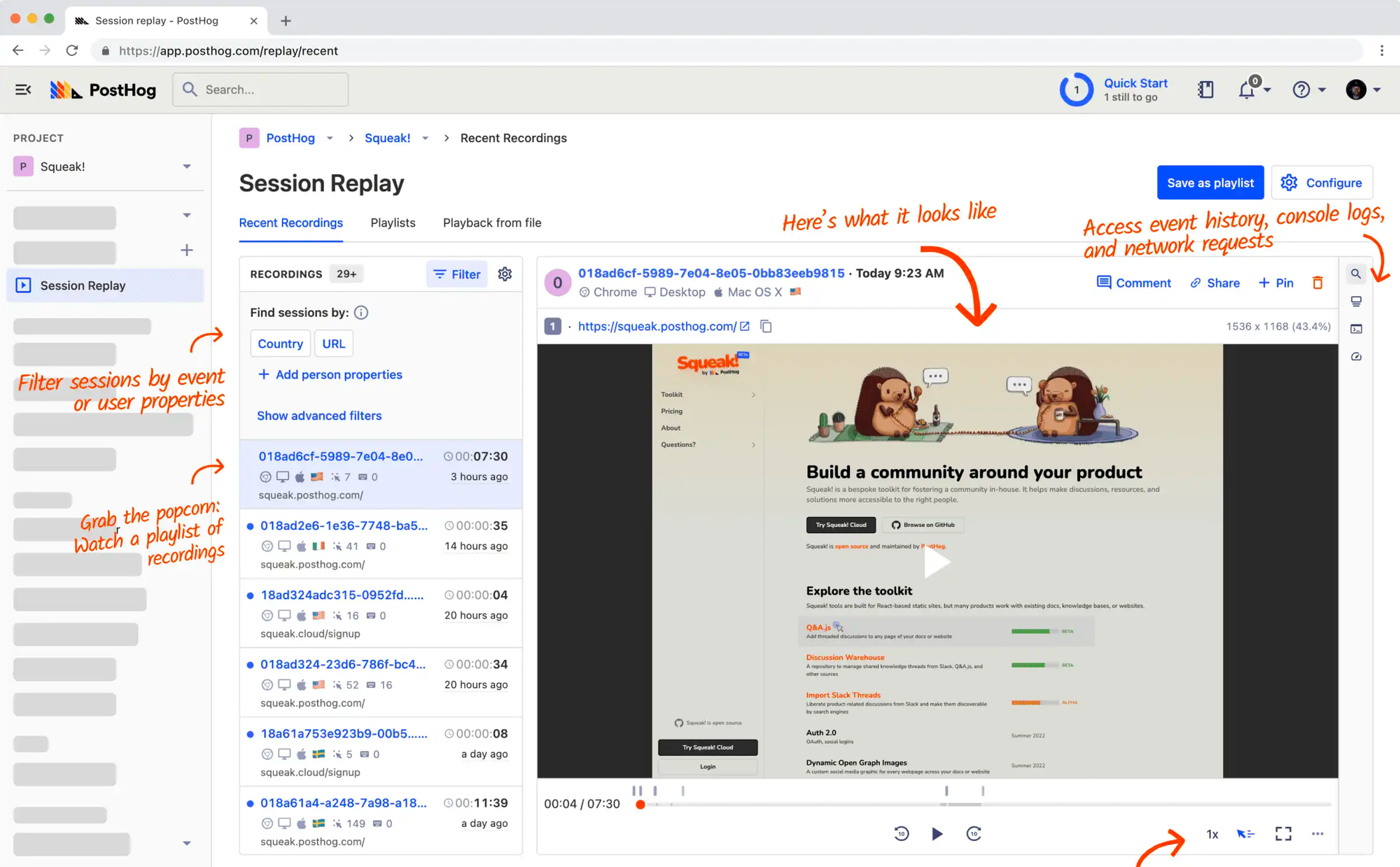 PostHogs session replays.
