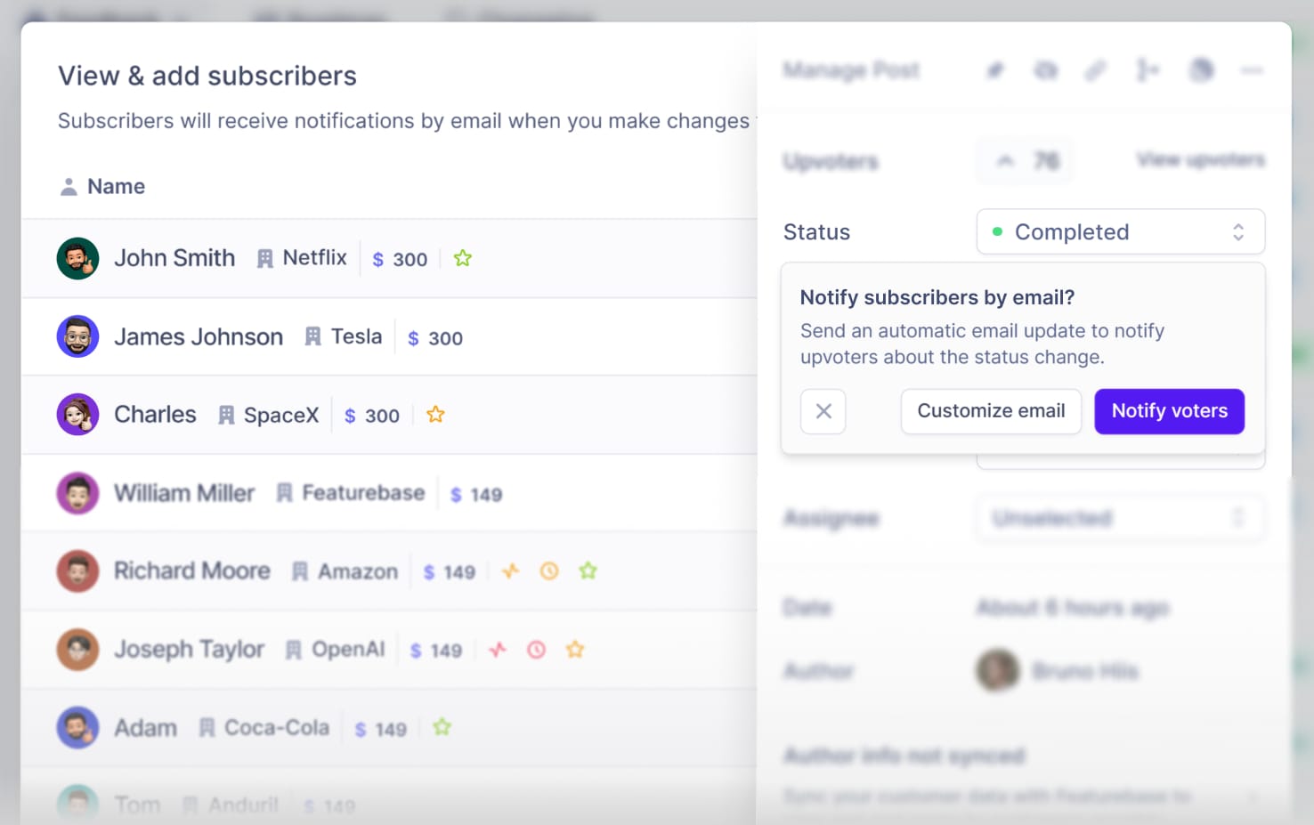 Automatically send out a status update to all idea subscribers