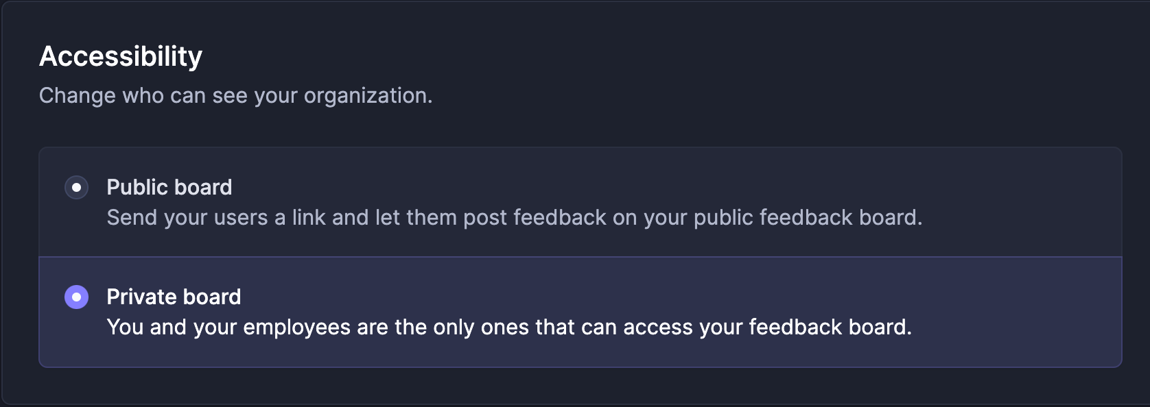 Private boards for employee feedback in Featurebase.