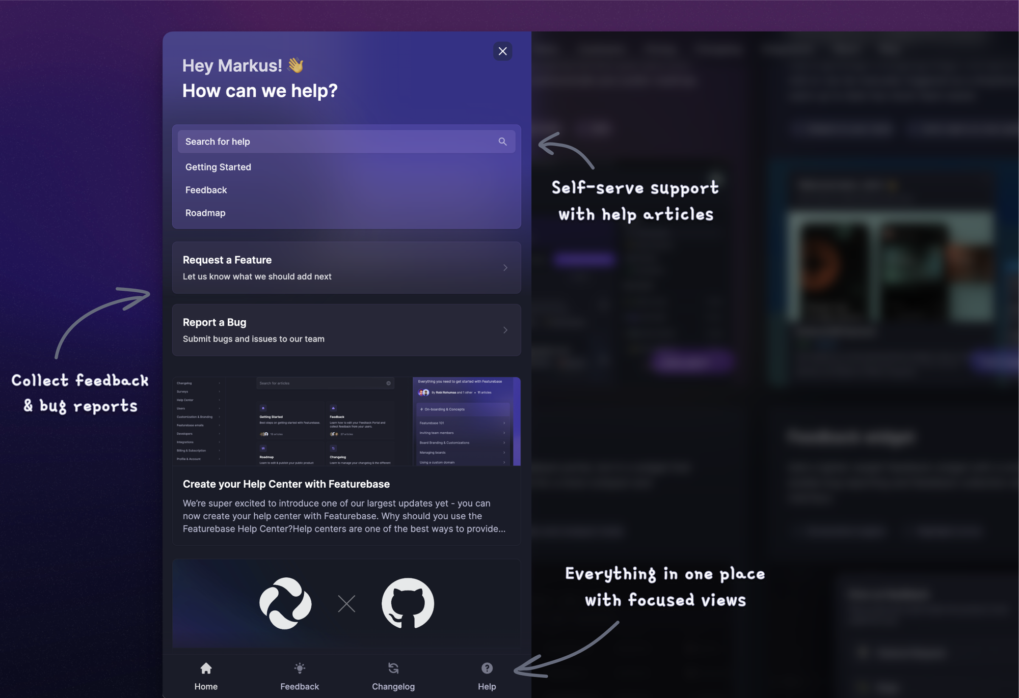 In-app feedback widget from Featurebase