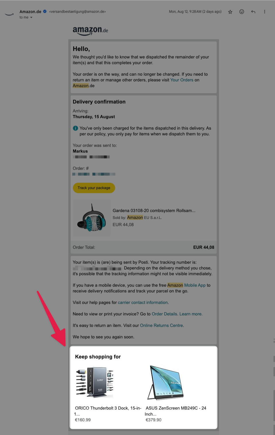 Amazon adding featured products even to the dispatch confirmation email.
