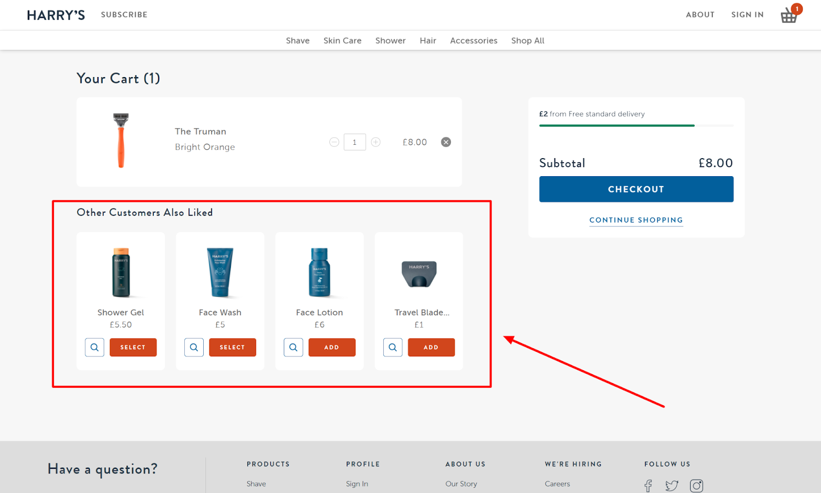 Upselling on the checkout page.
