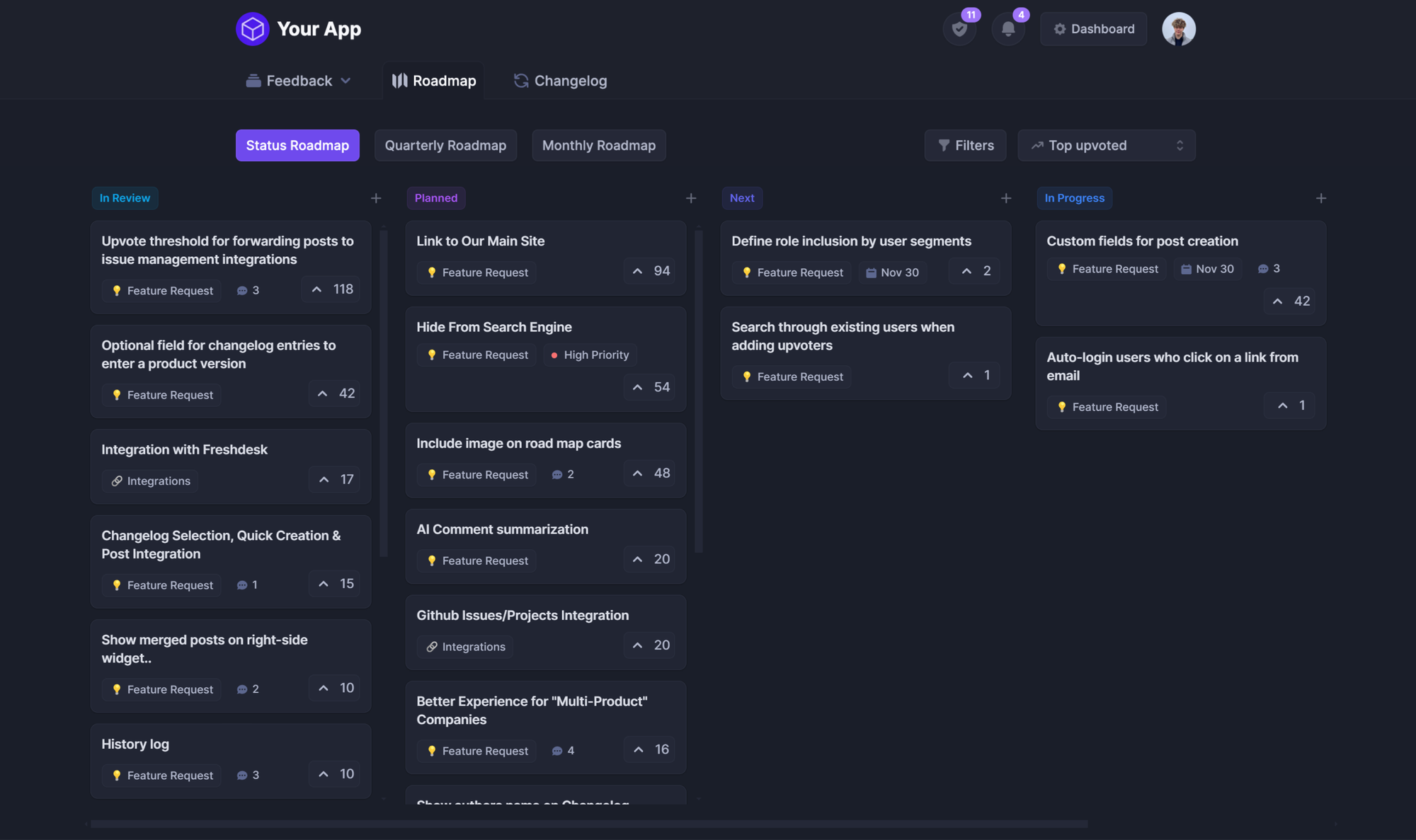 Featurebase - a public roadmap tool.