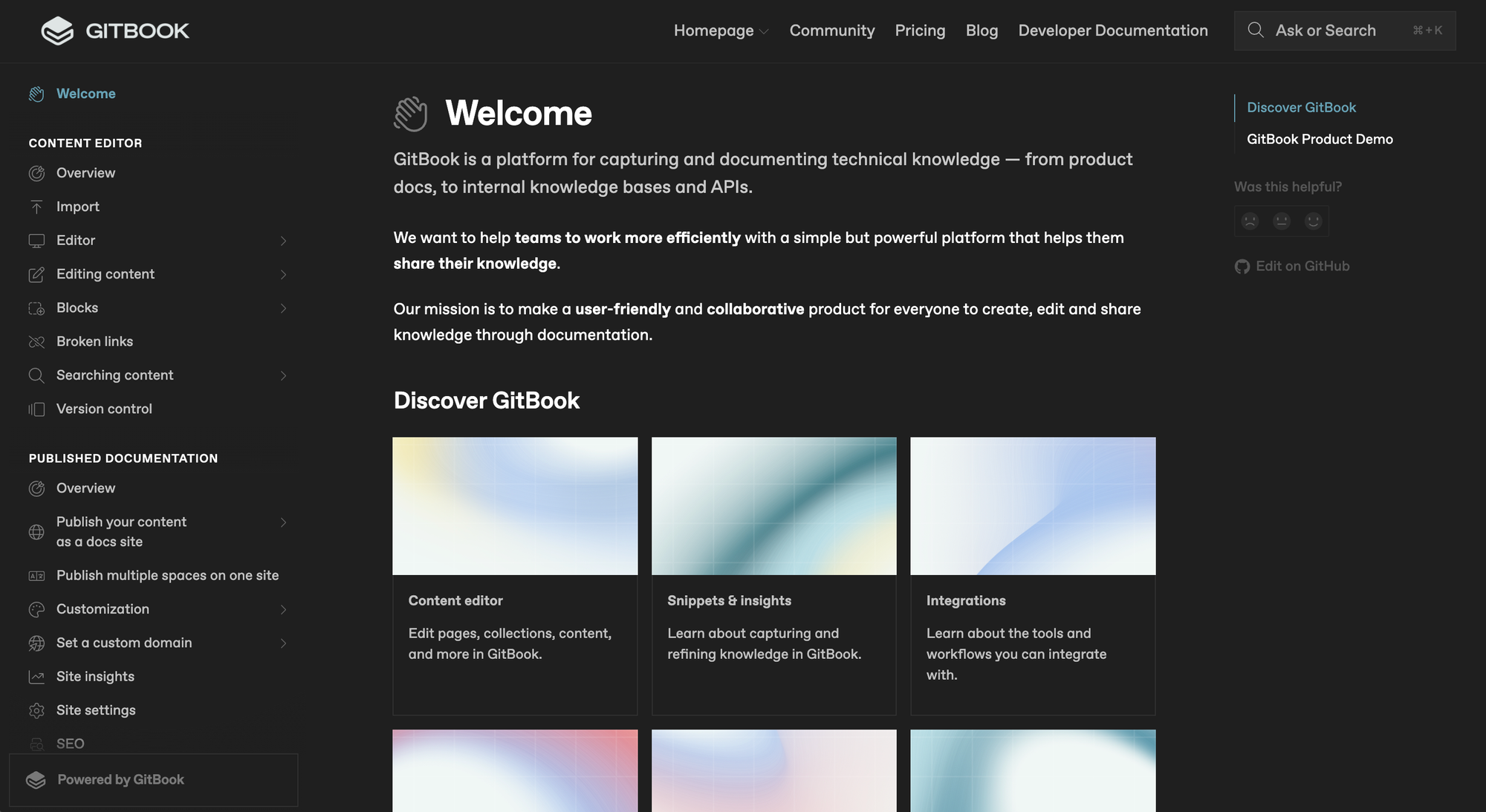 GitBook's product documentation.