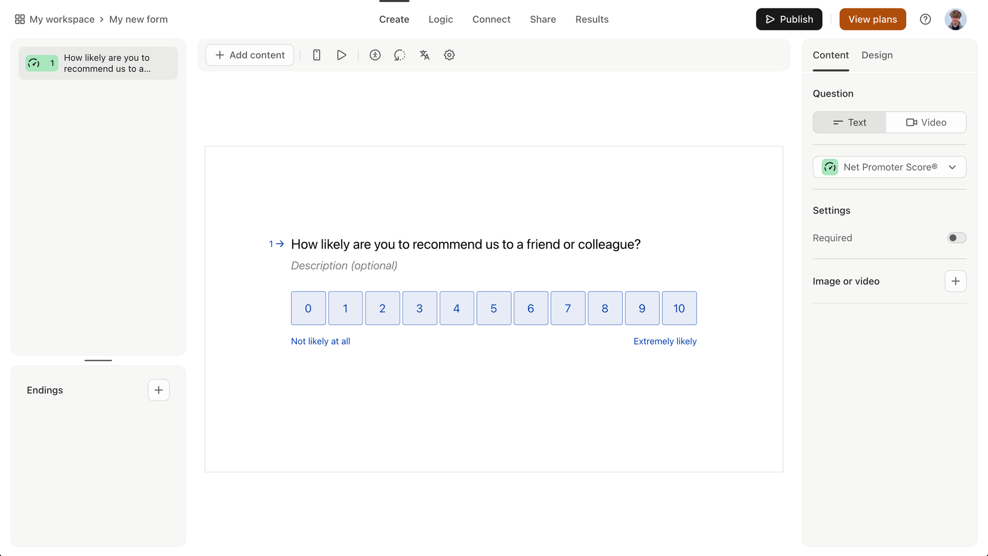  Typeform survey dashboard.