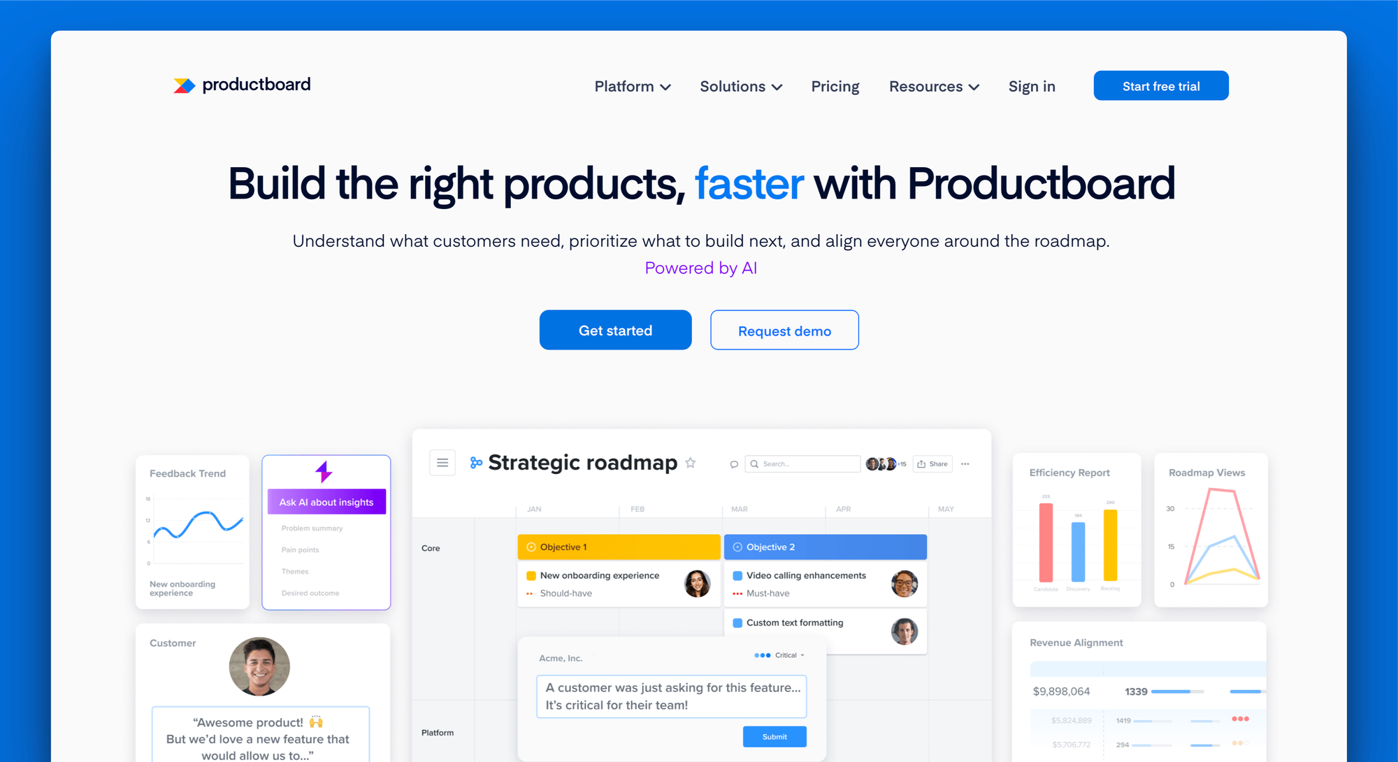 Productboard marketing page screenshot.