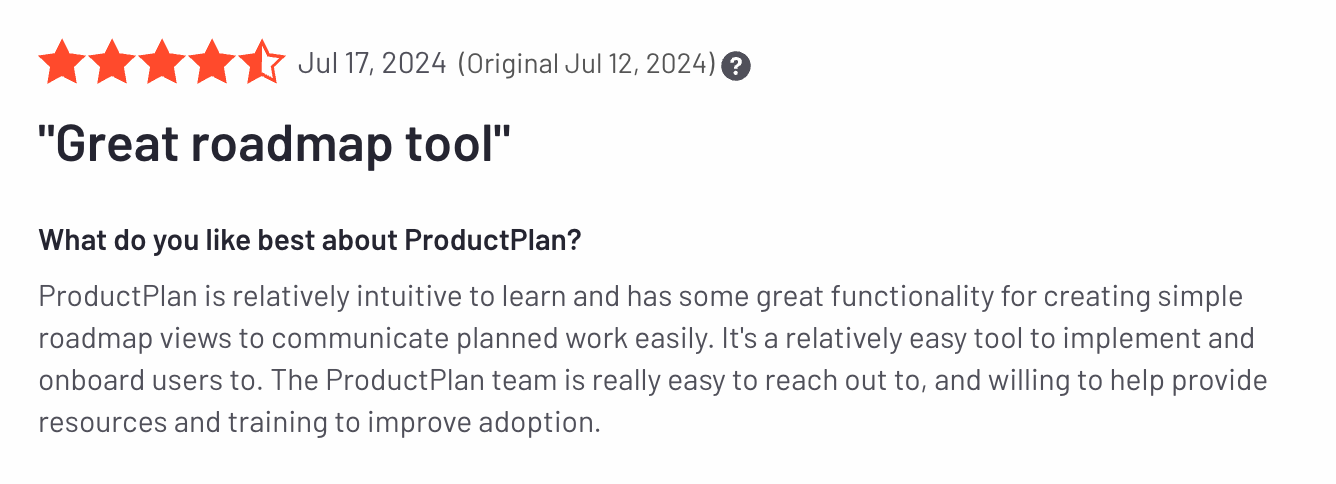 ProductPlan review from G2.