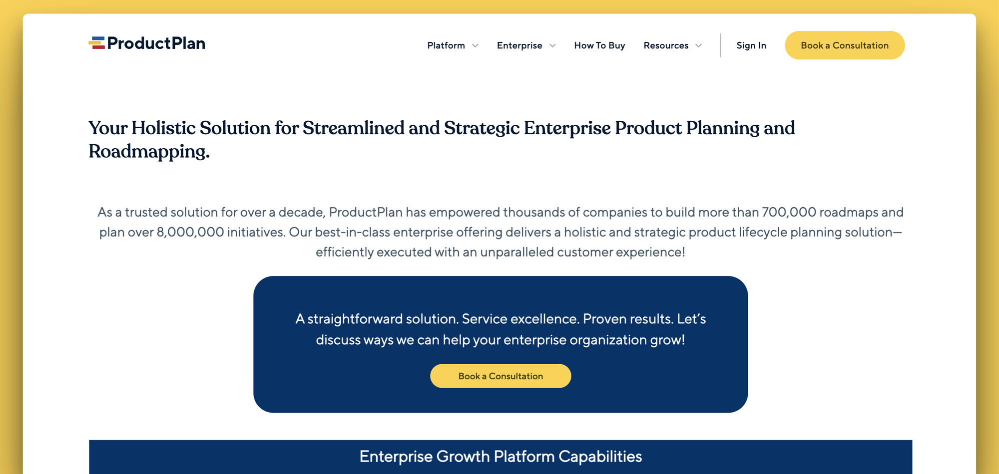 Productplan's pricing page.