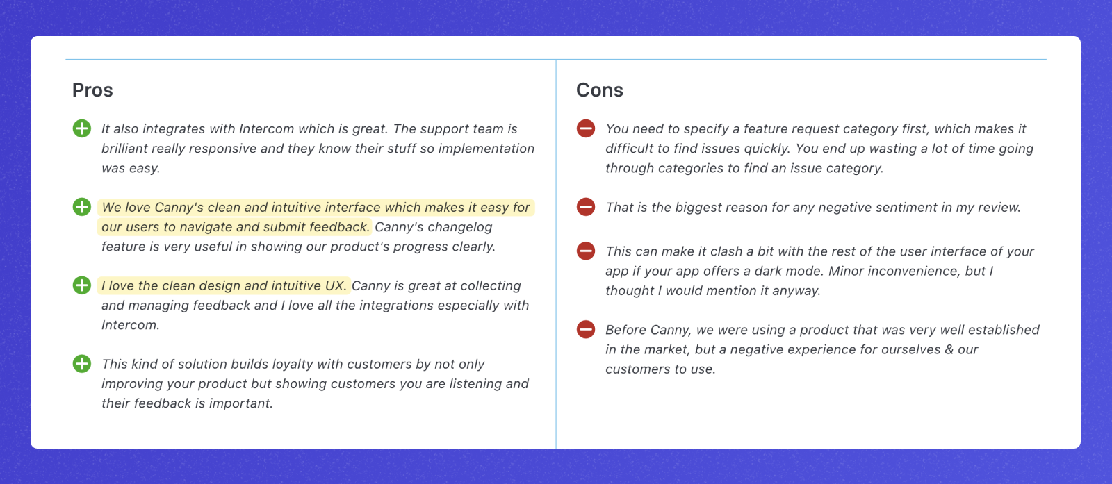 Capterra review summary of Canny.