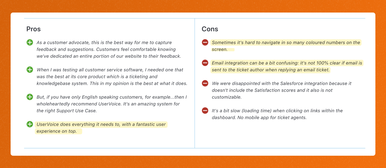 Capterra review summary of UserVoice.