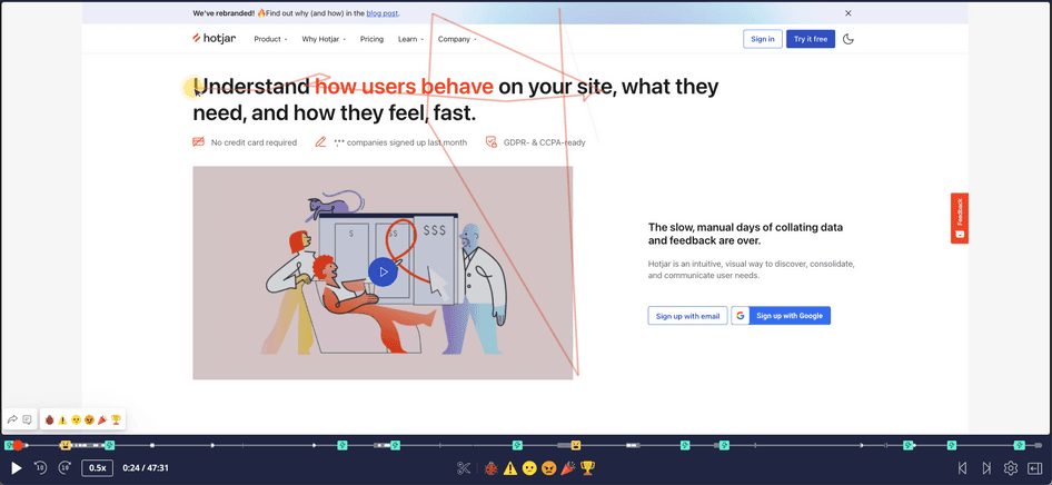 Hotjar screenrecording feature preview.