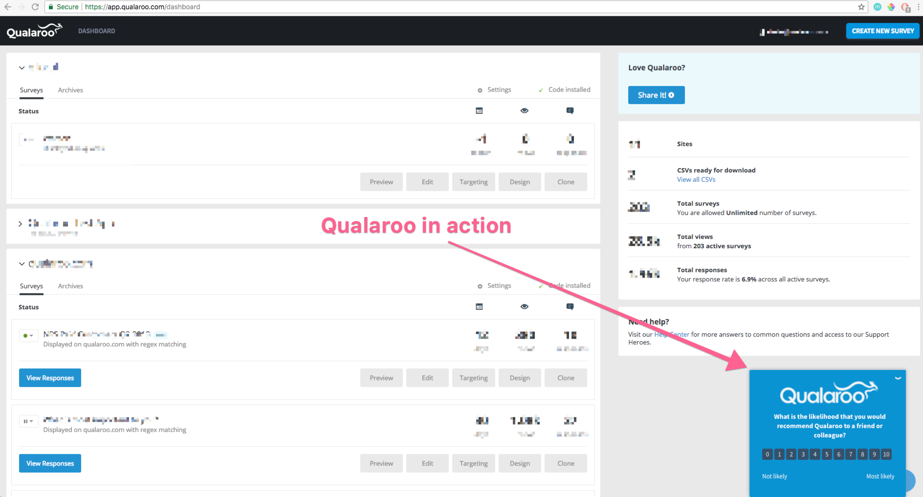 Quarloo survey dashboard.