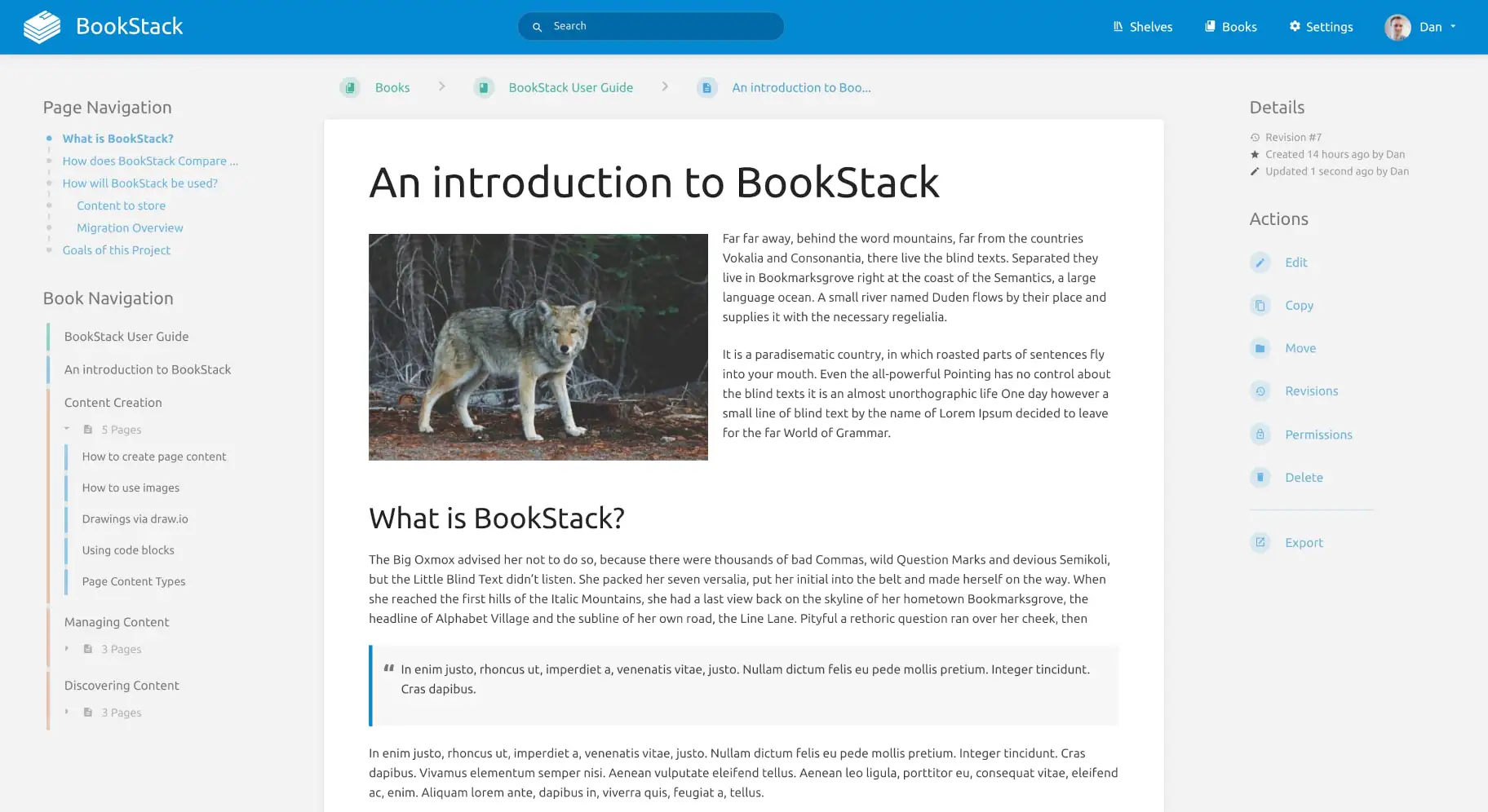 Bookstack helps you not only generate documentation, but also generate static html files.