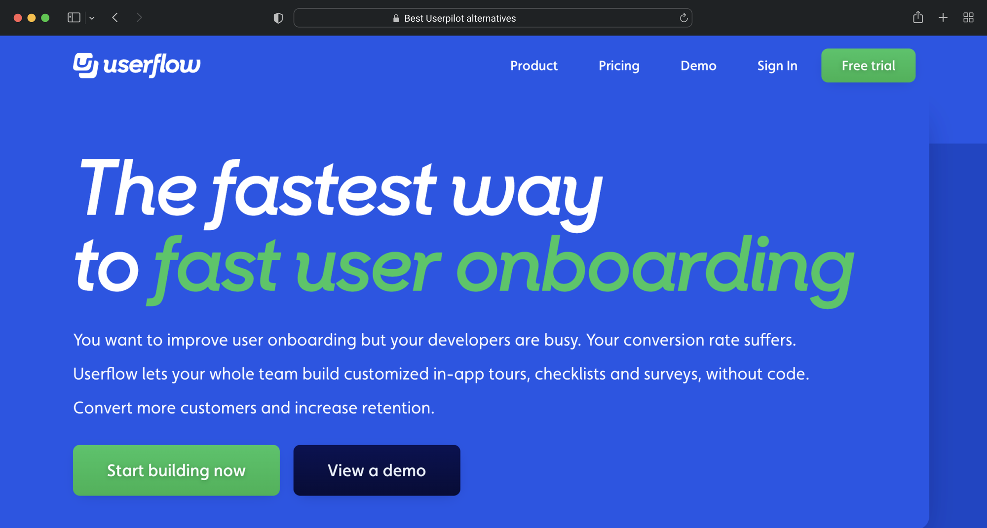 Screenshot of Userflow's marketing page.
