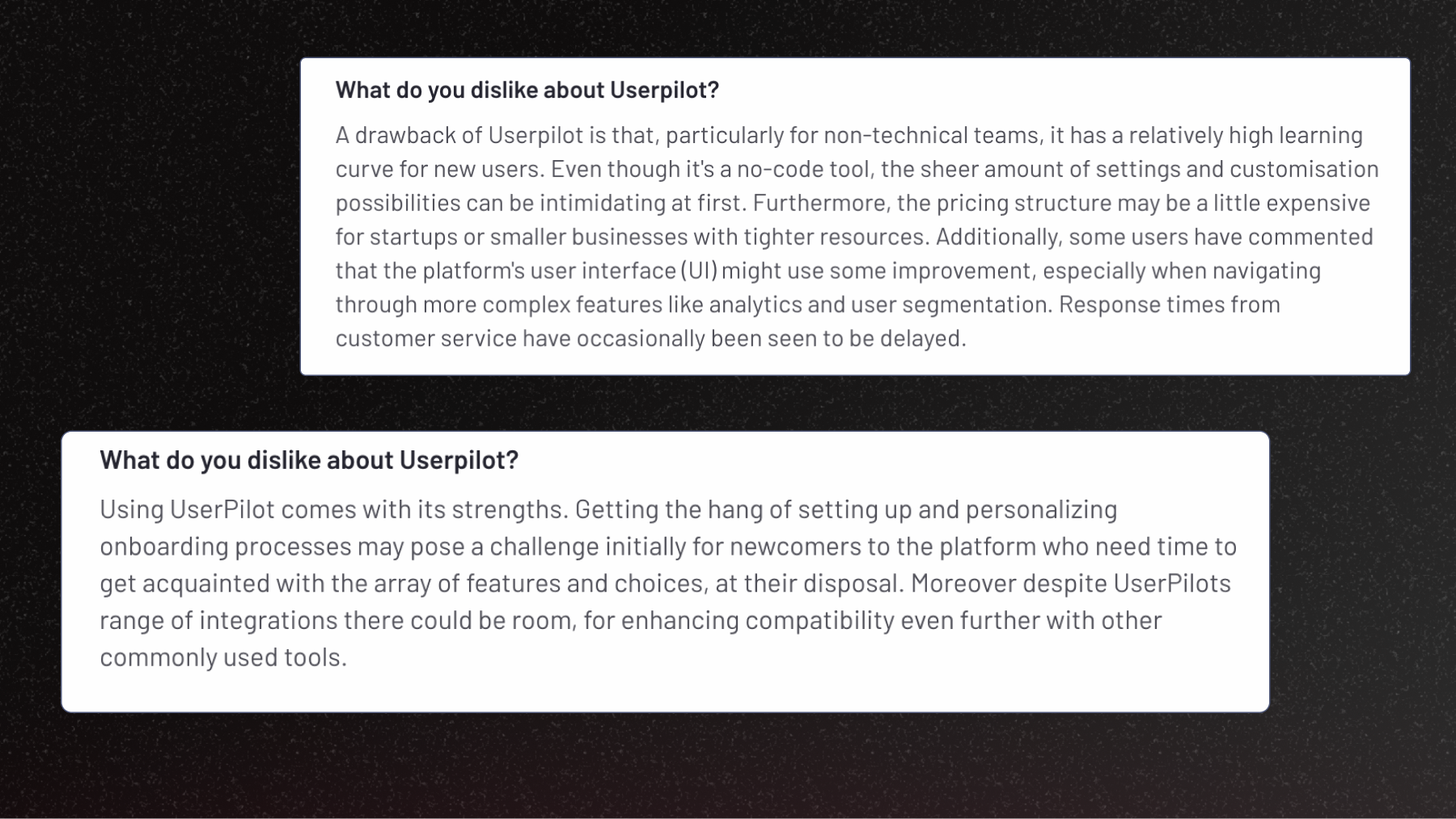 The complex learning curve is one of the main reasons people search for Userpilot alternatives.