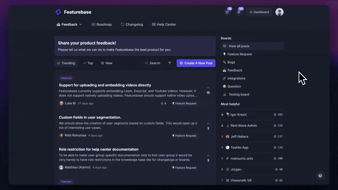AI based feedback categorization in Featurebase