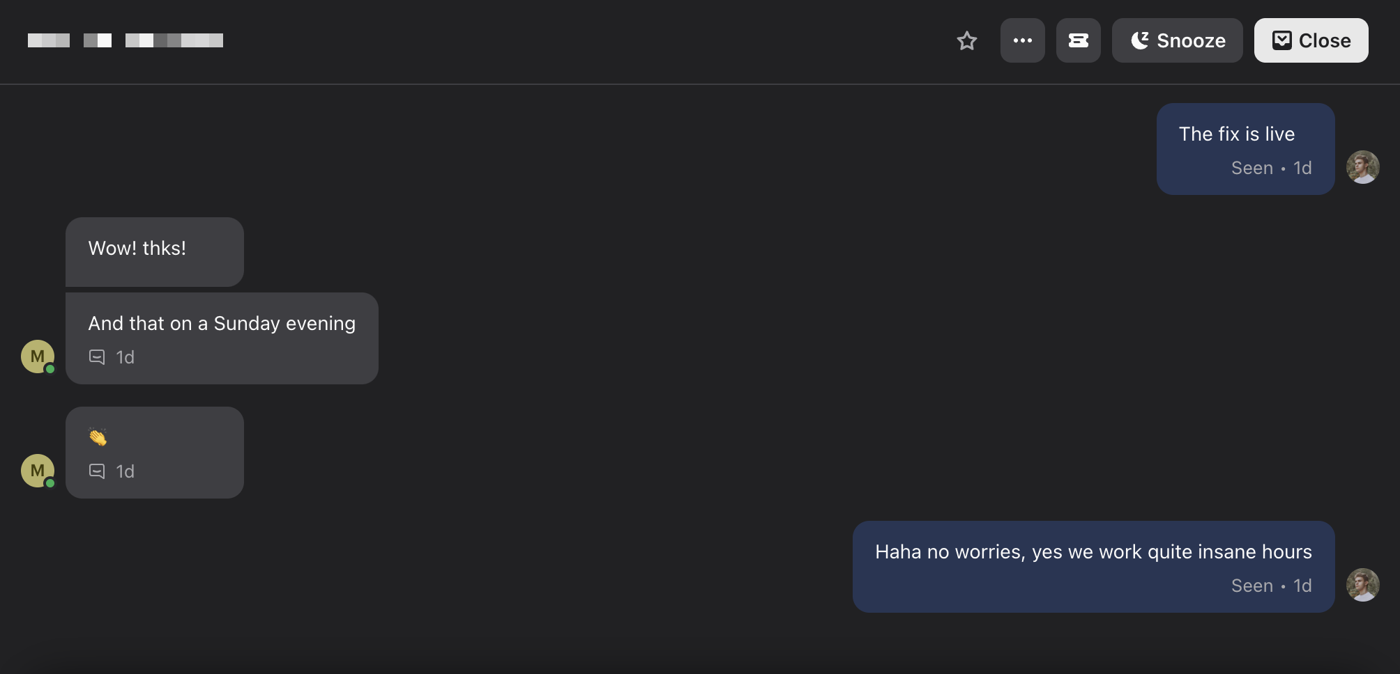 Screenshot of happy customer interaction.