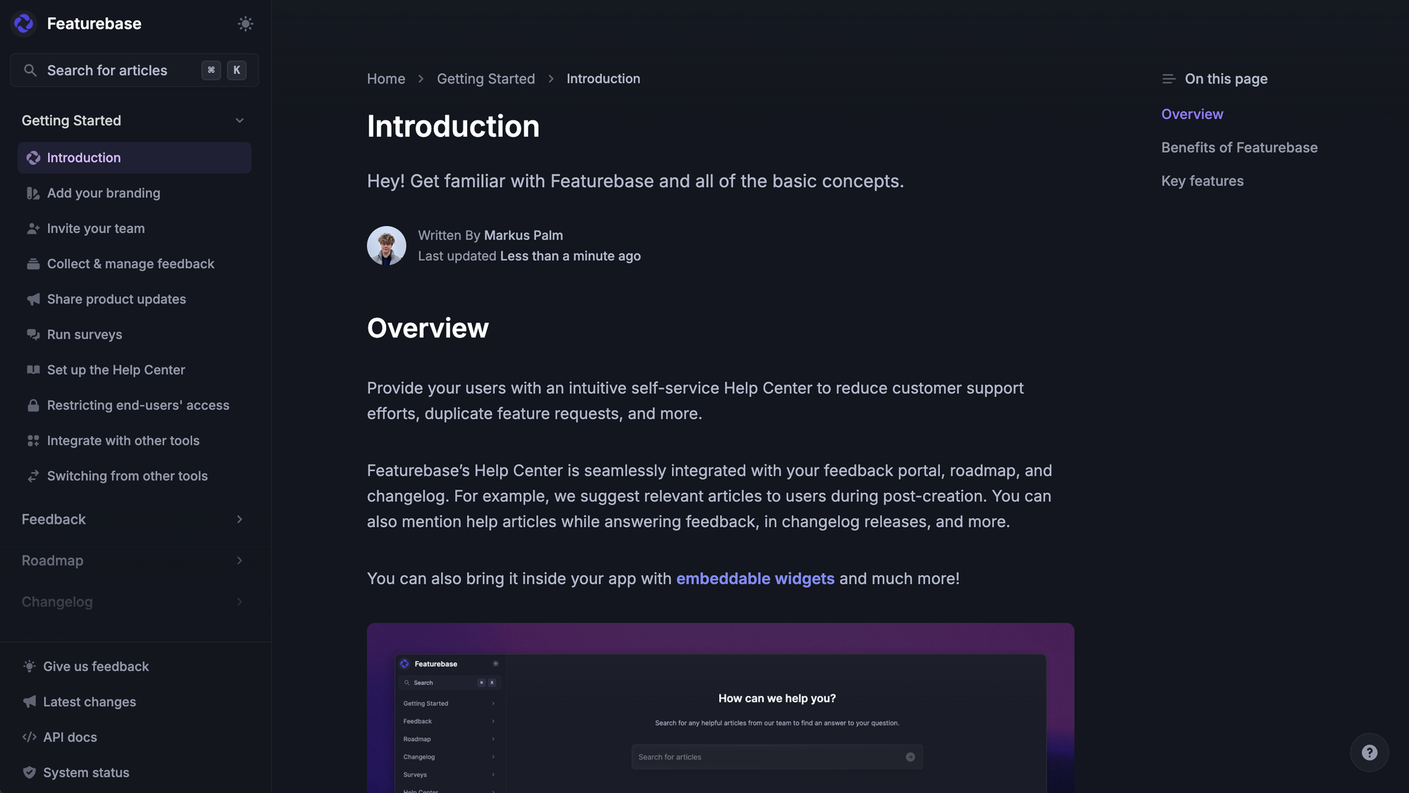 Featurebase Help Center article example.