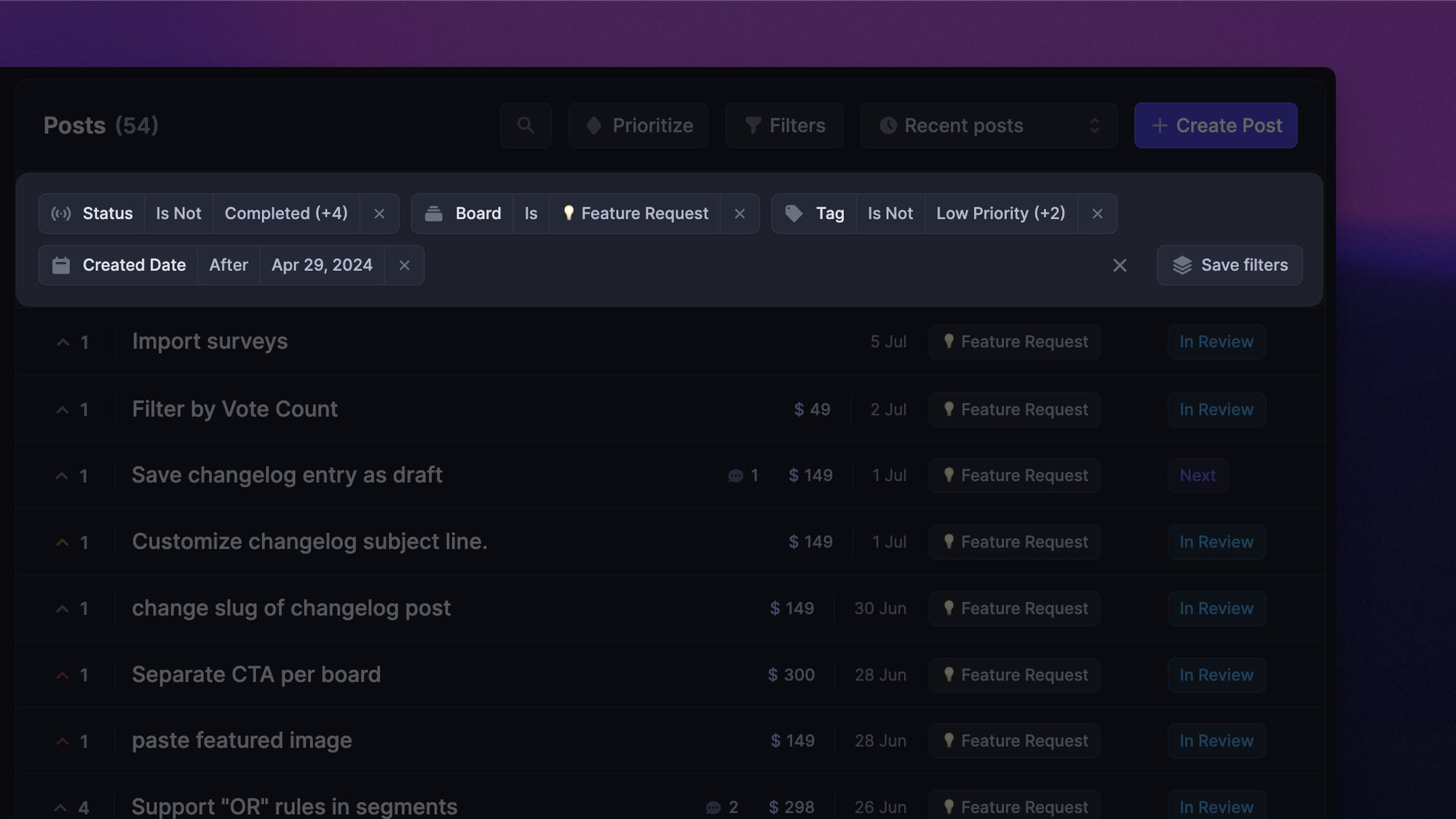 Analysing feedback in featurebase.