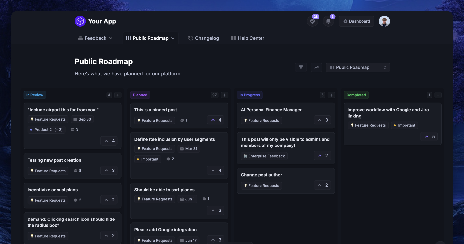 Create public and private product roadmaps.