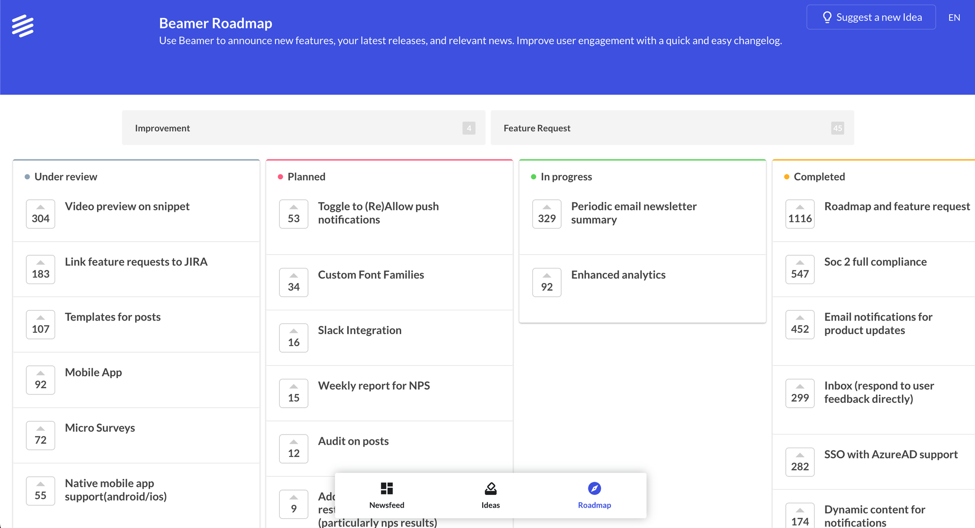 Productboard alternative: Beamer