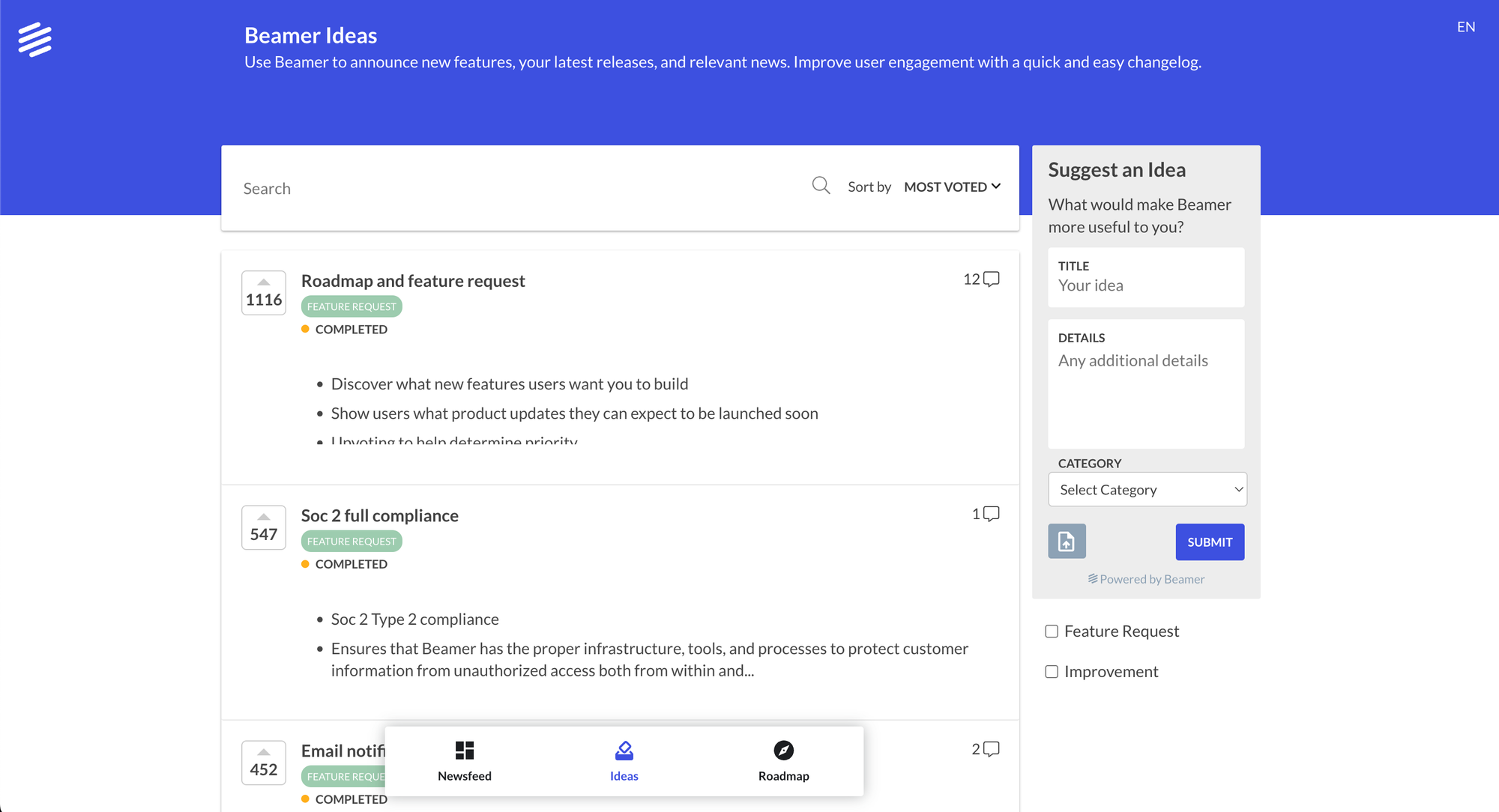 Beamer's feedback portal.