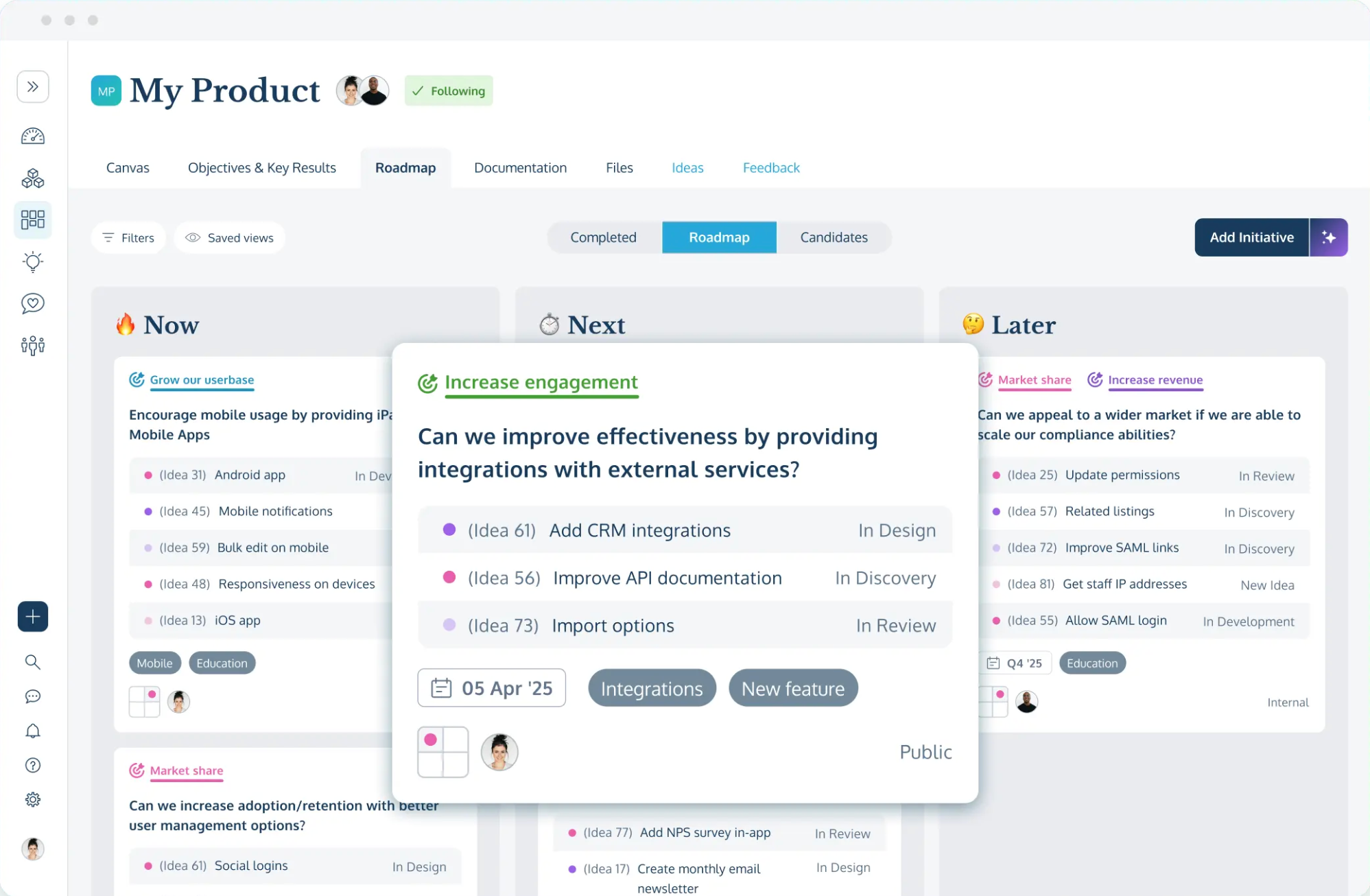ProdPad roadmaps dashboard.