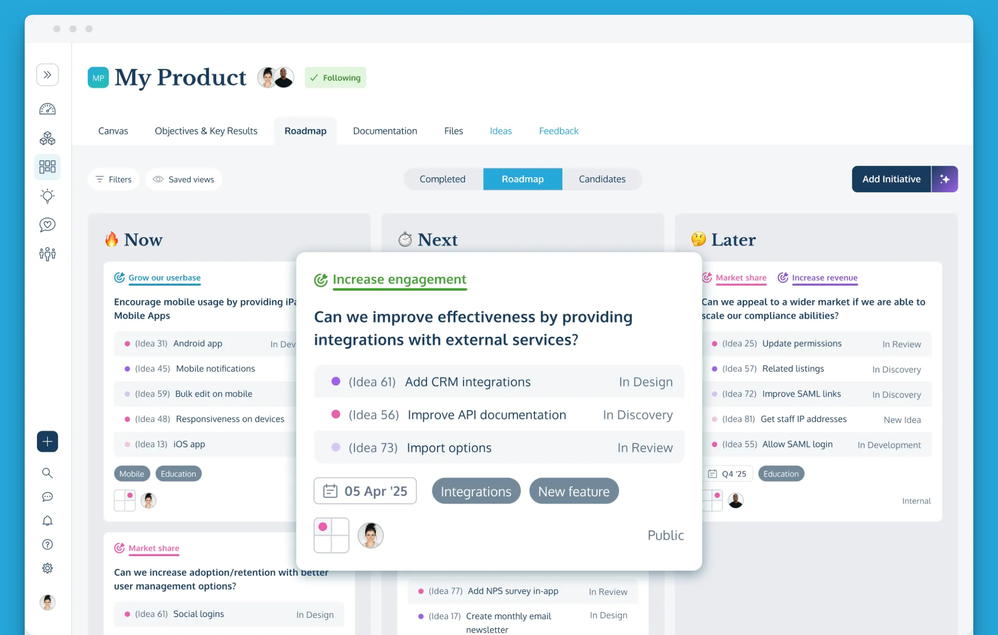 ProdPad's roadmap dashboard.