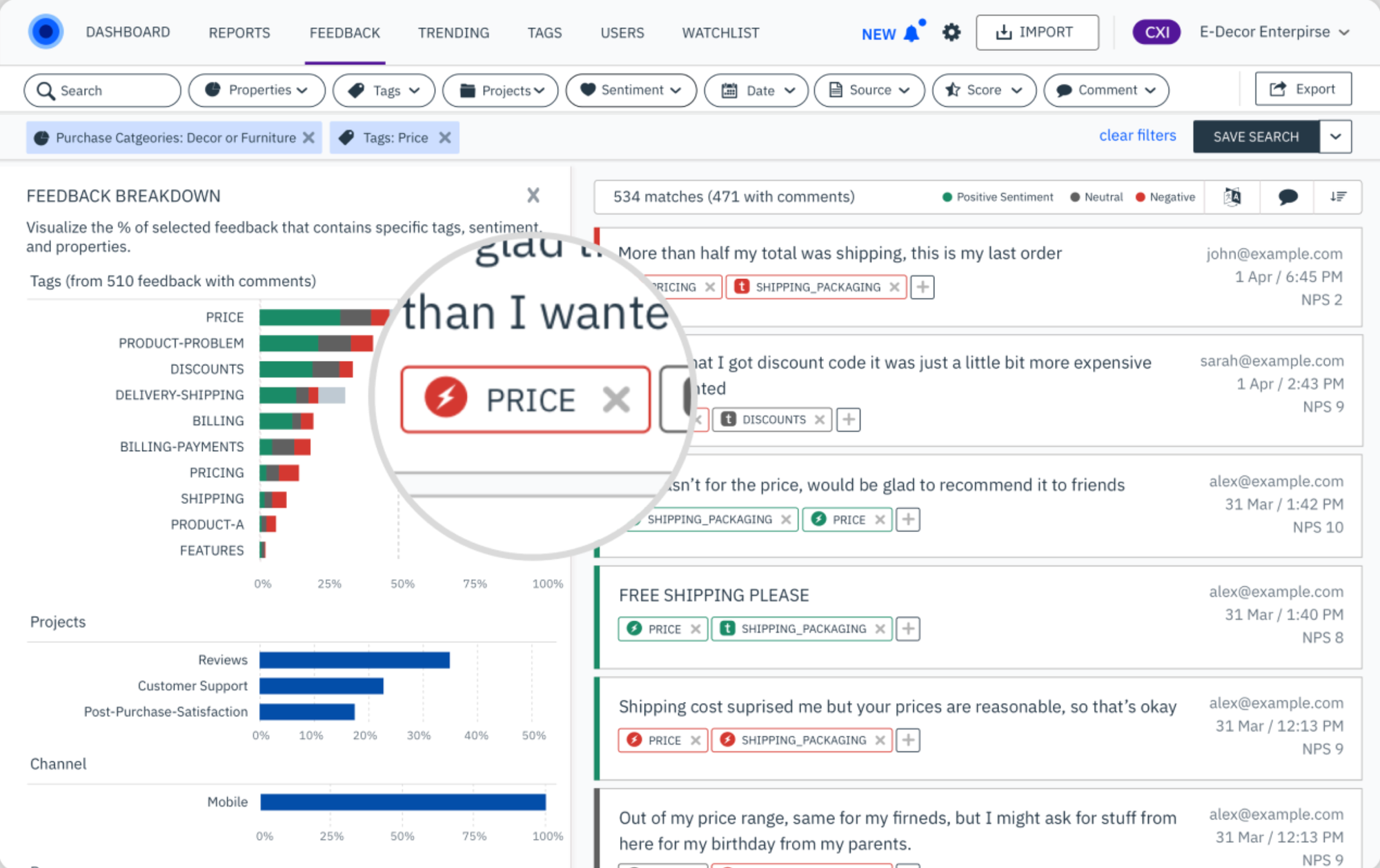 InMoment feedback analysis dashboard.
