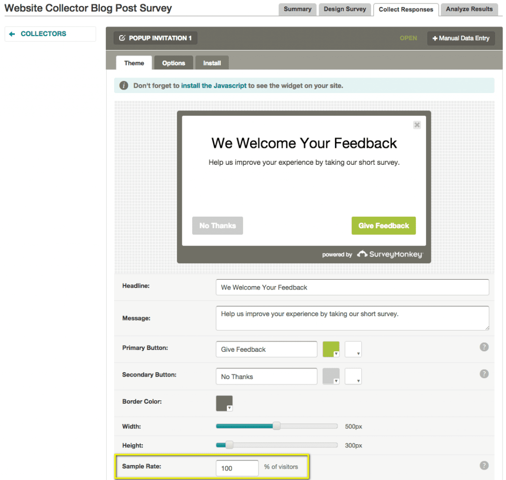 SurveyMonkey feedback widget.