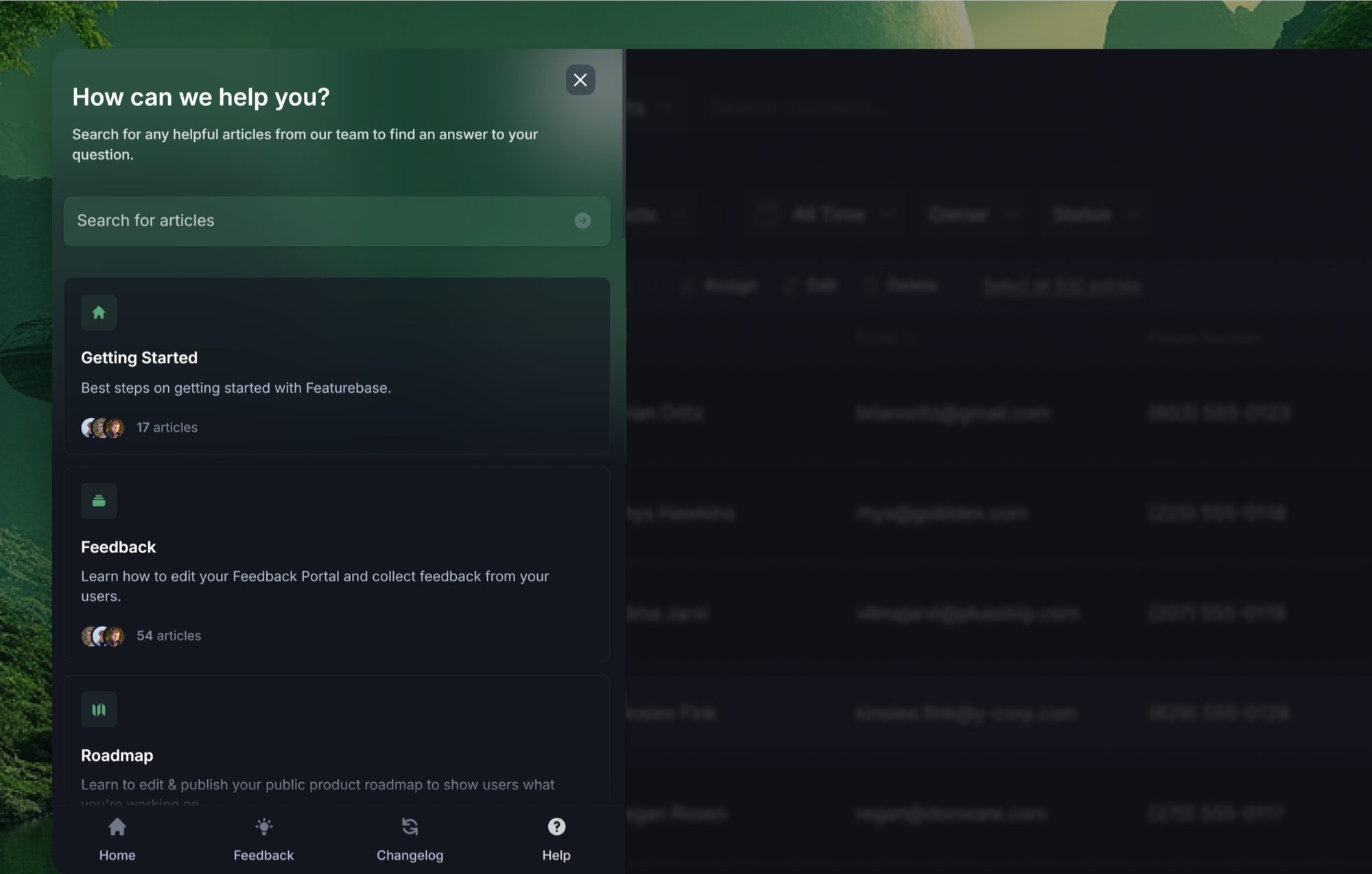 Featurebase's embeddable help widget.