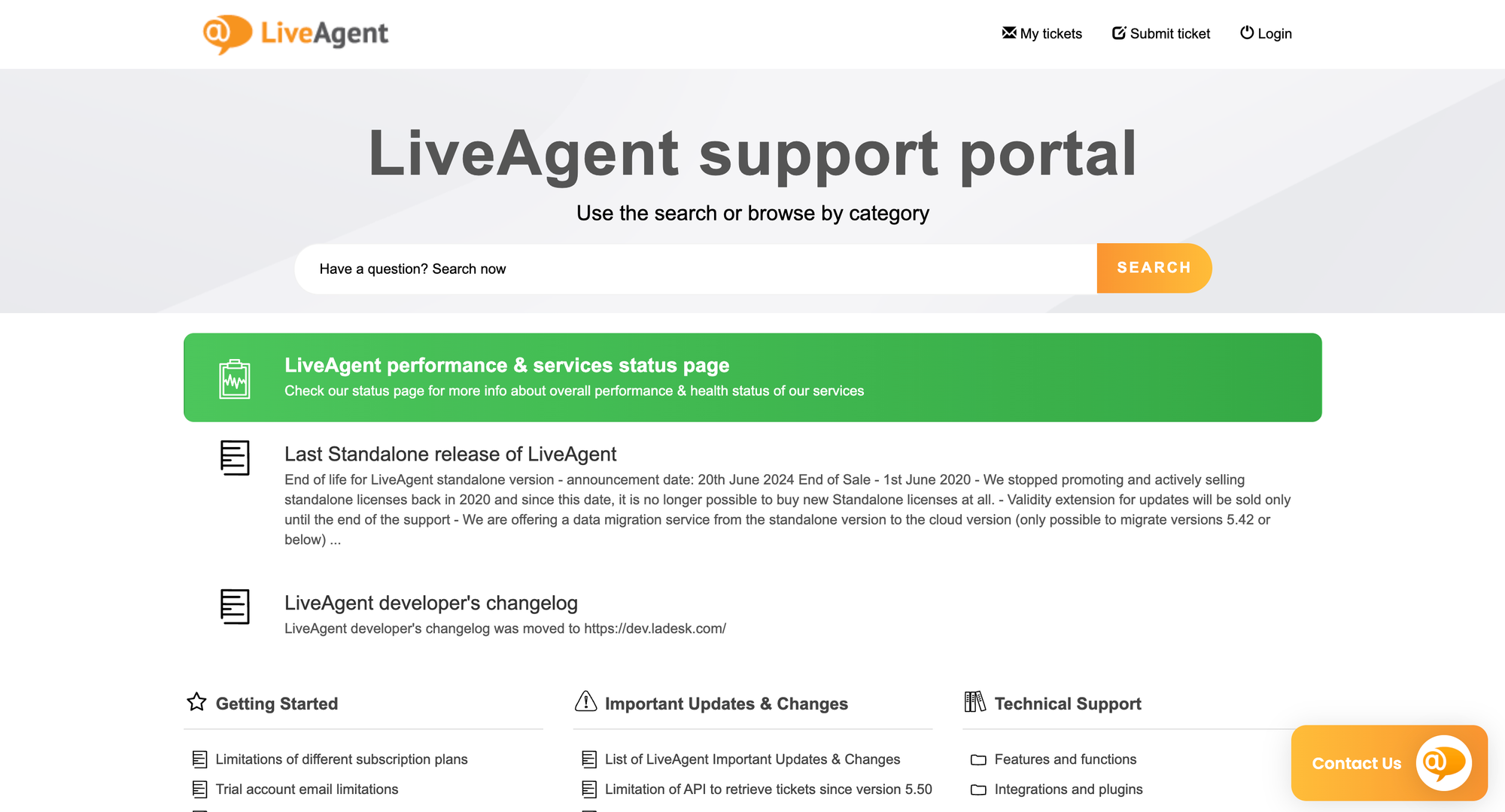 LiveAgent's support portal.