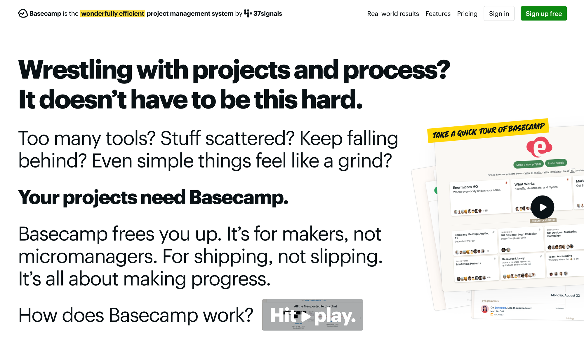 Basecamp marketing page.