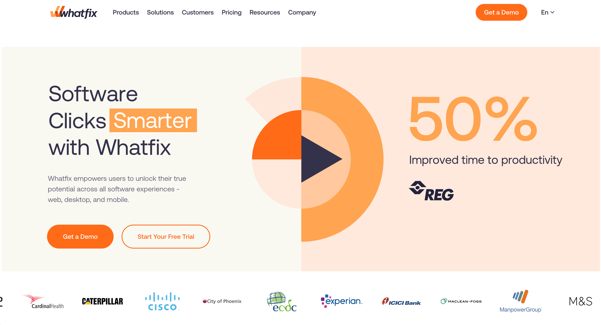 Whatfix marketing page.