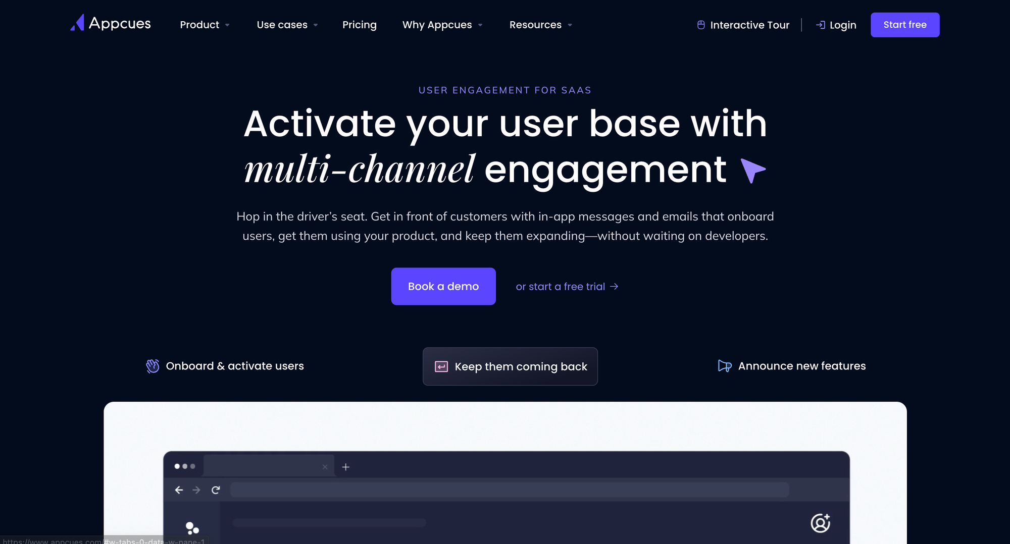 Appcues marketing page.