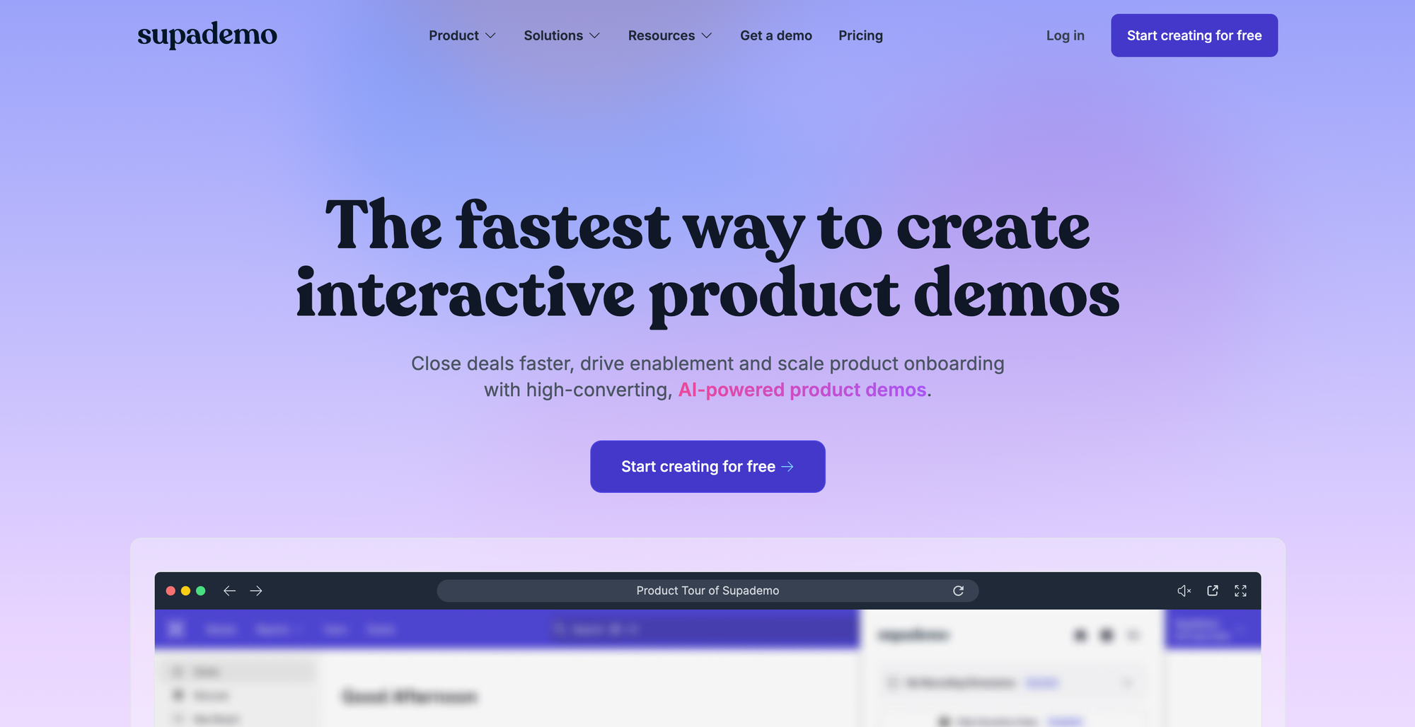 Supademo marketing page.