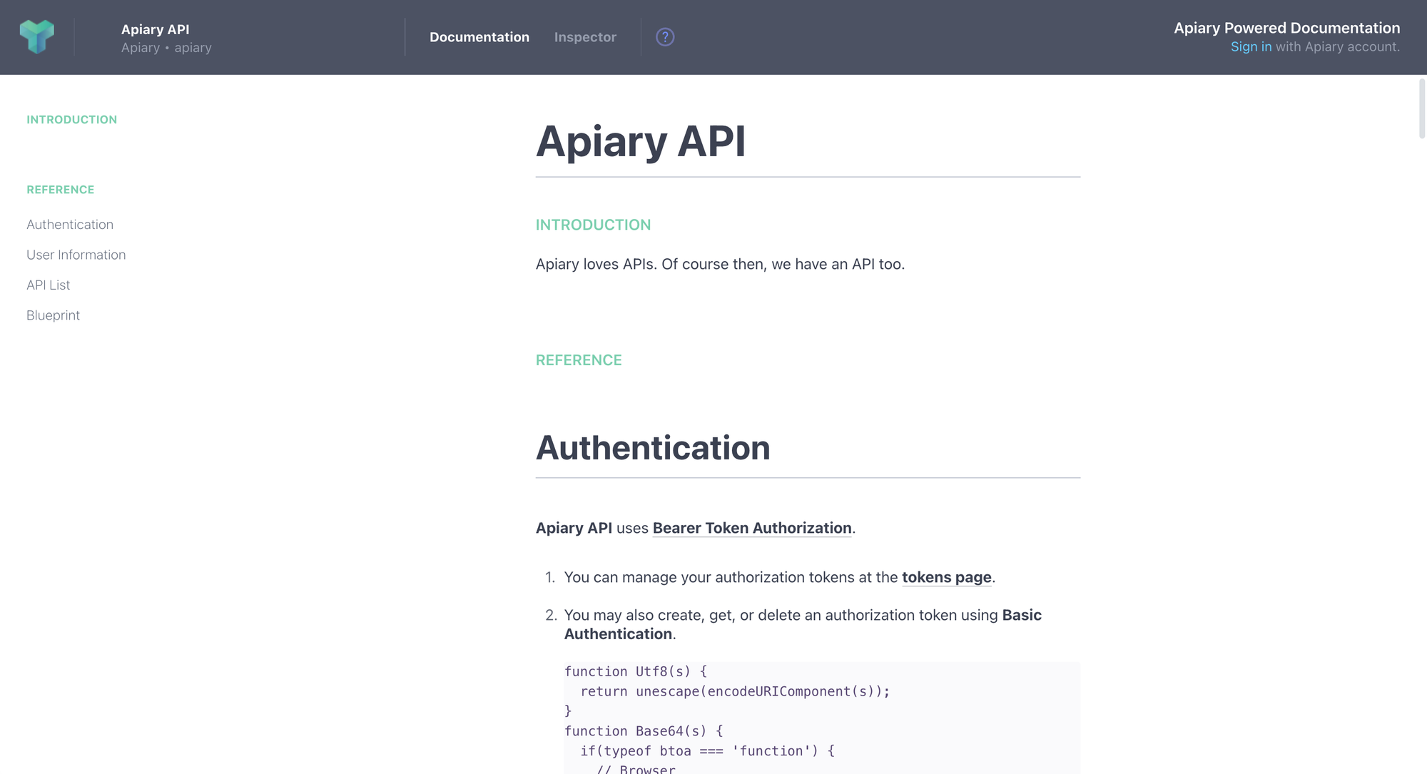 Apiary API documentation.